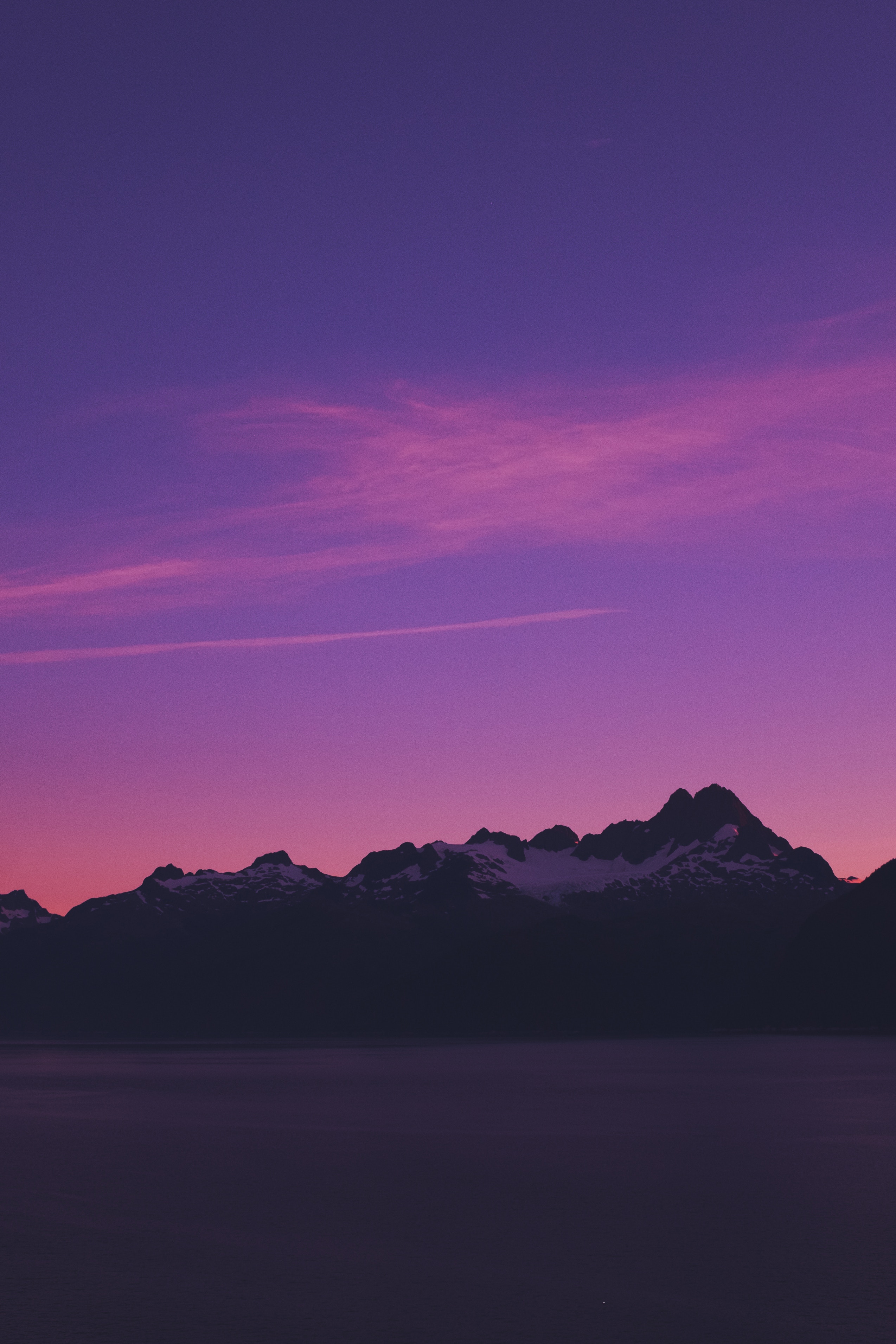purple, violet, nature, sky, mountains, twilight, dusk, evening, alaska Full HD