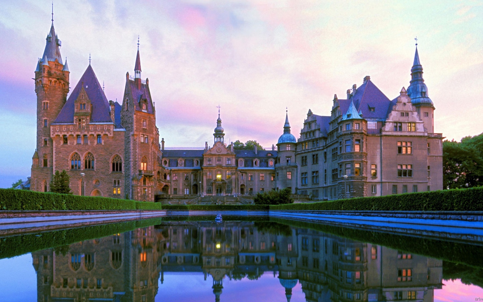 Download mobile wallpaper Architecture, Poland, Reflection, Man Made, Castle, Moszna Castle for free.