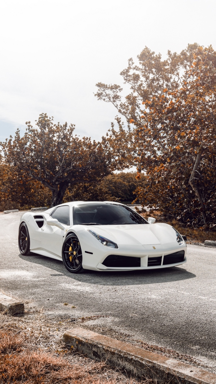 Download mobile wallpaper Ferrari, Car, Supercar, Vehicle, Vehicles, White Car, Ferrari 488 for free.