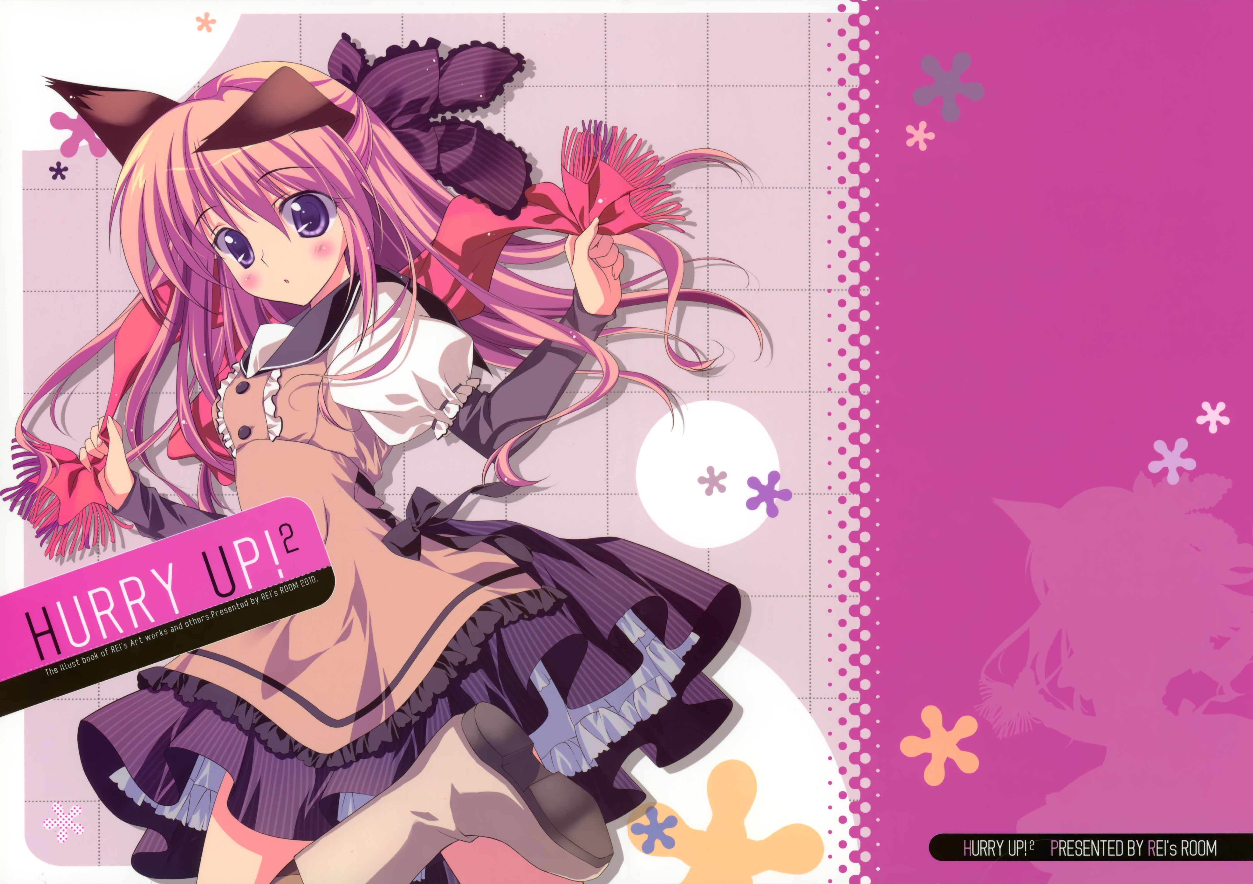 Download mobile wallpaper Anime, Scarf, Original, Pink Hair, Blush, Purple Eyes, Bow (Clothing) for free.