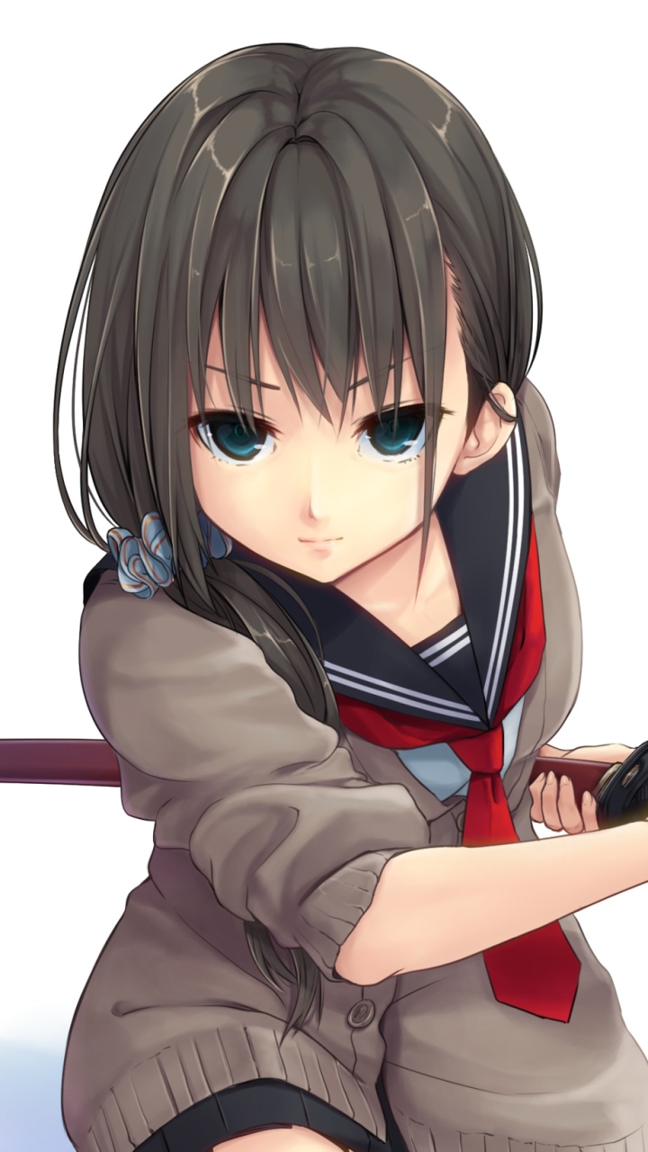 Download mobile wallpaper Anime, Original, Katana, School Uniform for free.