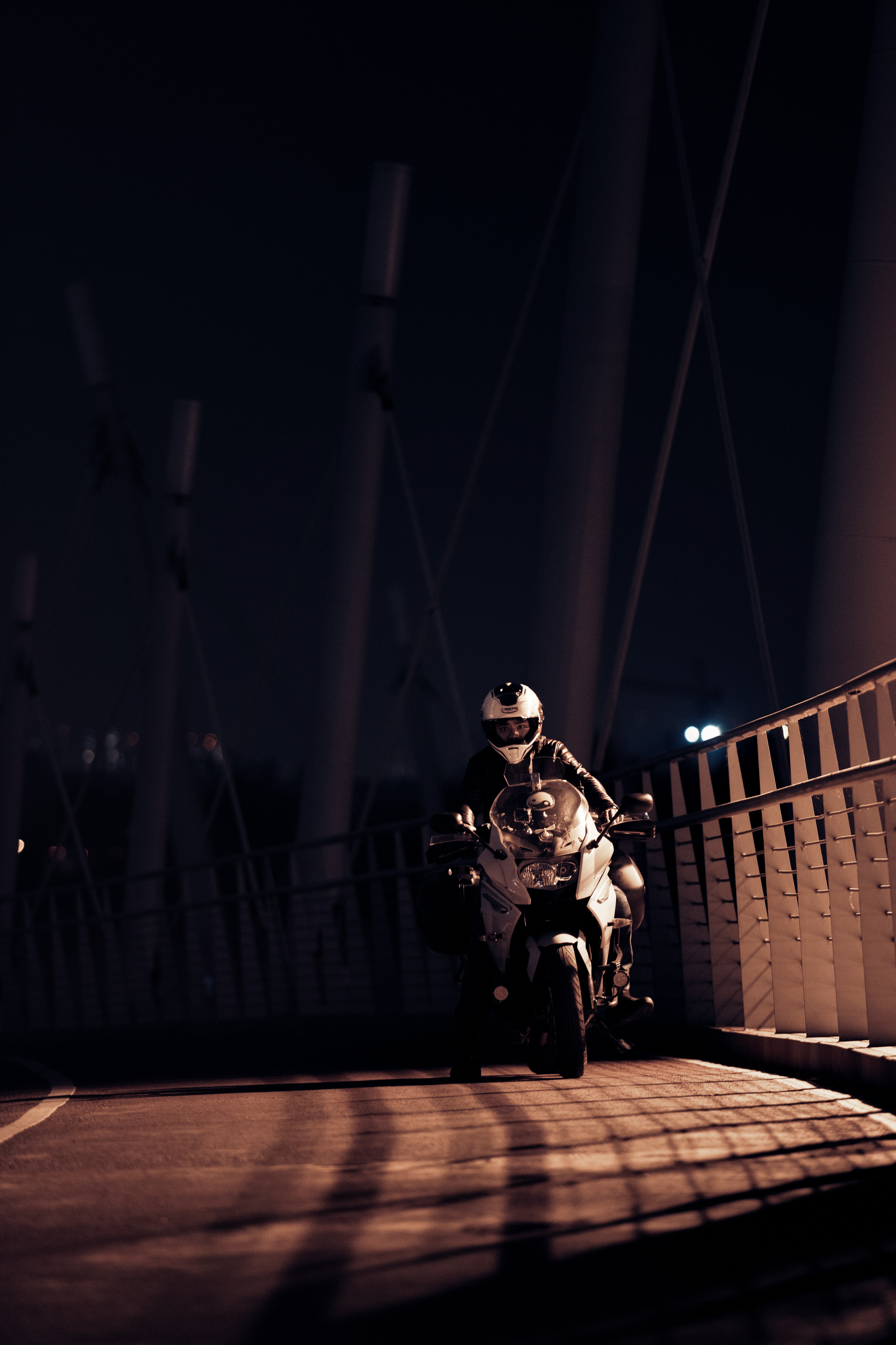 Download mobile wallpaper Night, Motorcycle, Motorcycles, Helmet, Motorcyclist for free.