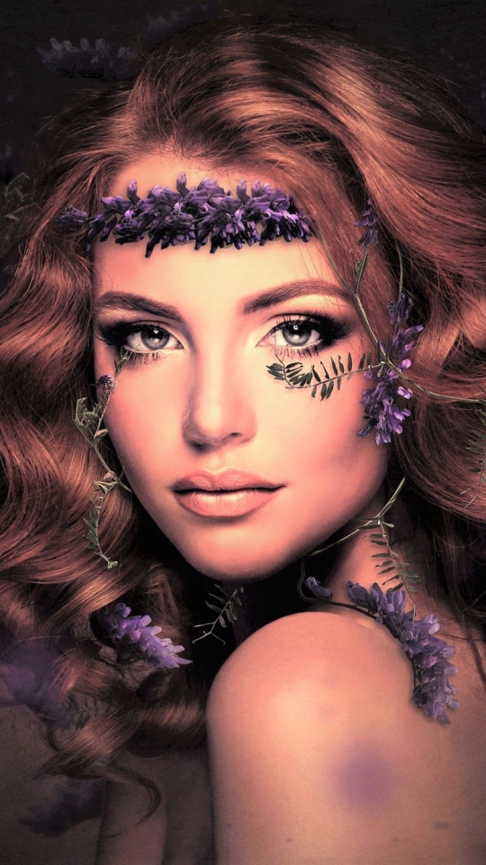 Download mobile wallpaper Flower, Hair, Face, Model, Women, Purple Flower for free.