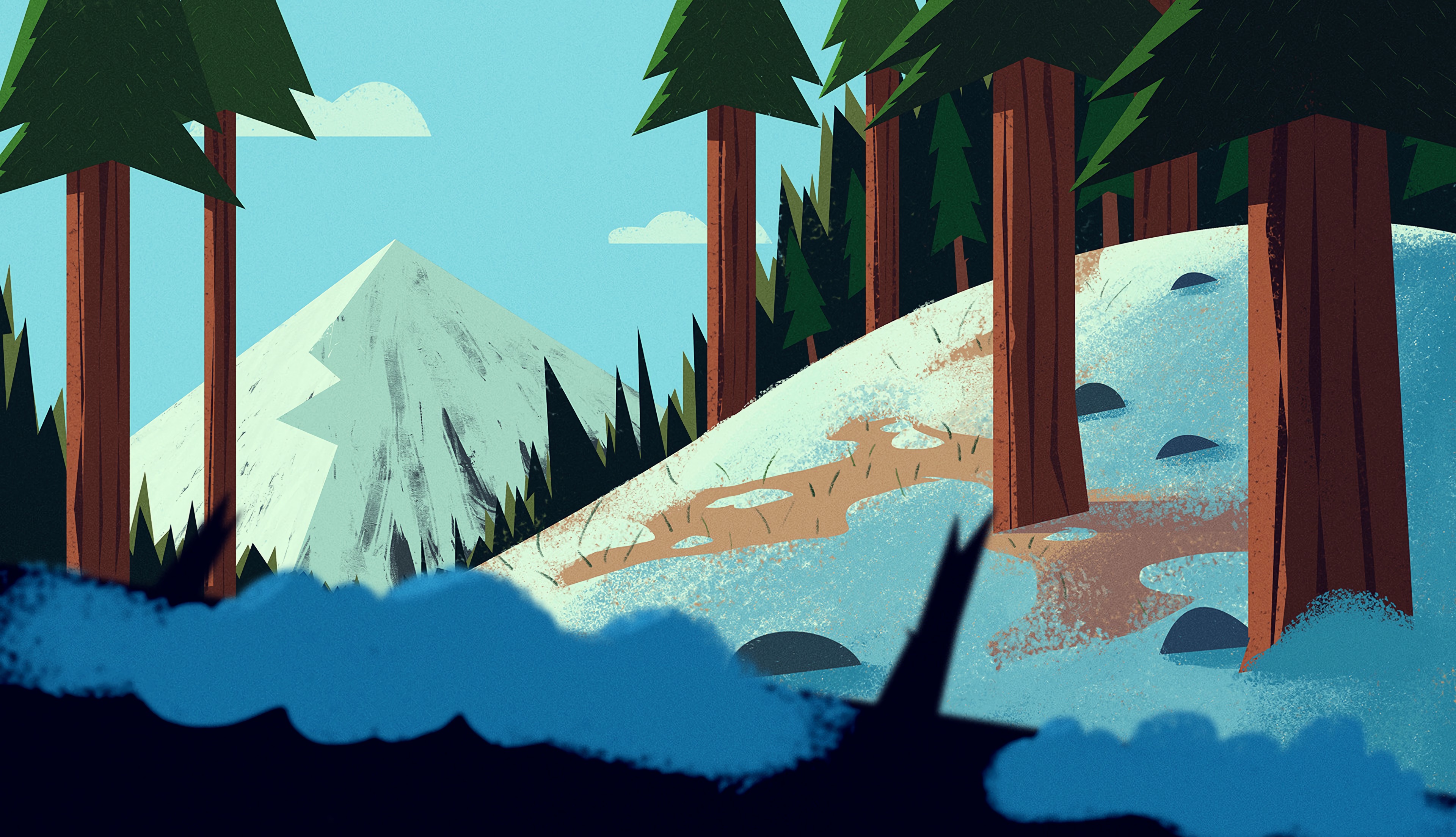 Baixe gratuitamente a imagem Árvores, Arte, Montanhas, Neve, Floresta na área de trabalho do seu PC