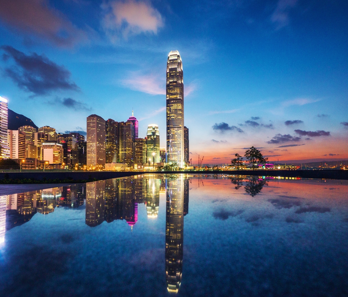 Download mobile wallpaper Cities, Architecture, Twilight, Building, Reflection, Cityscape, Hong Kong, Man Made for free.