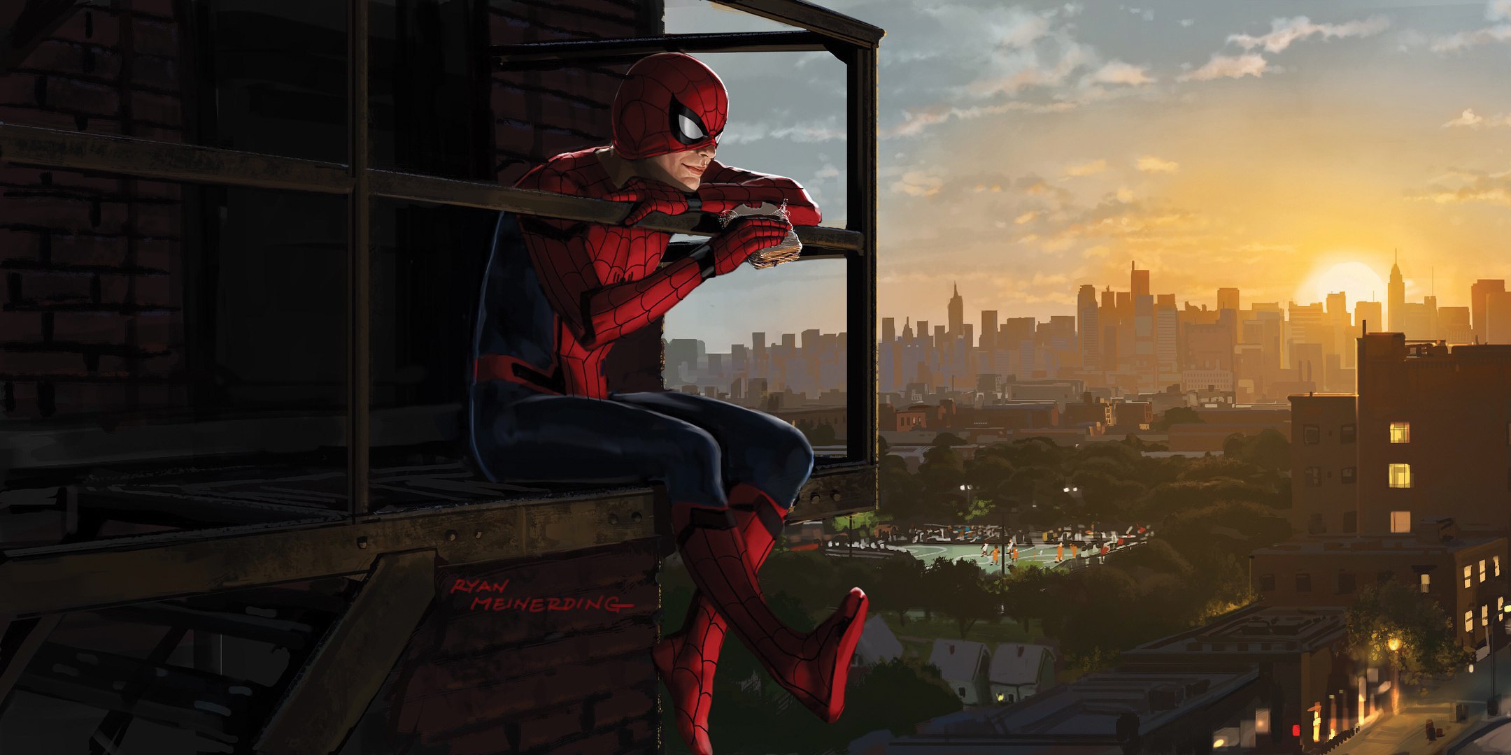 Téléchargez gratuitement l'image Spider Man, Ville, Film, Lever De Soleil, Spider Man: Homecoming sur le bureau de votre PC