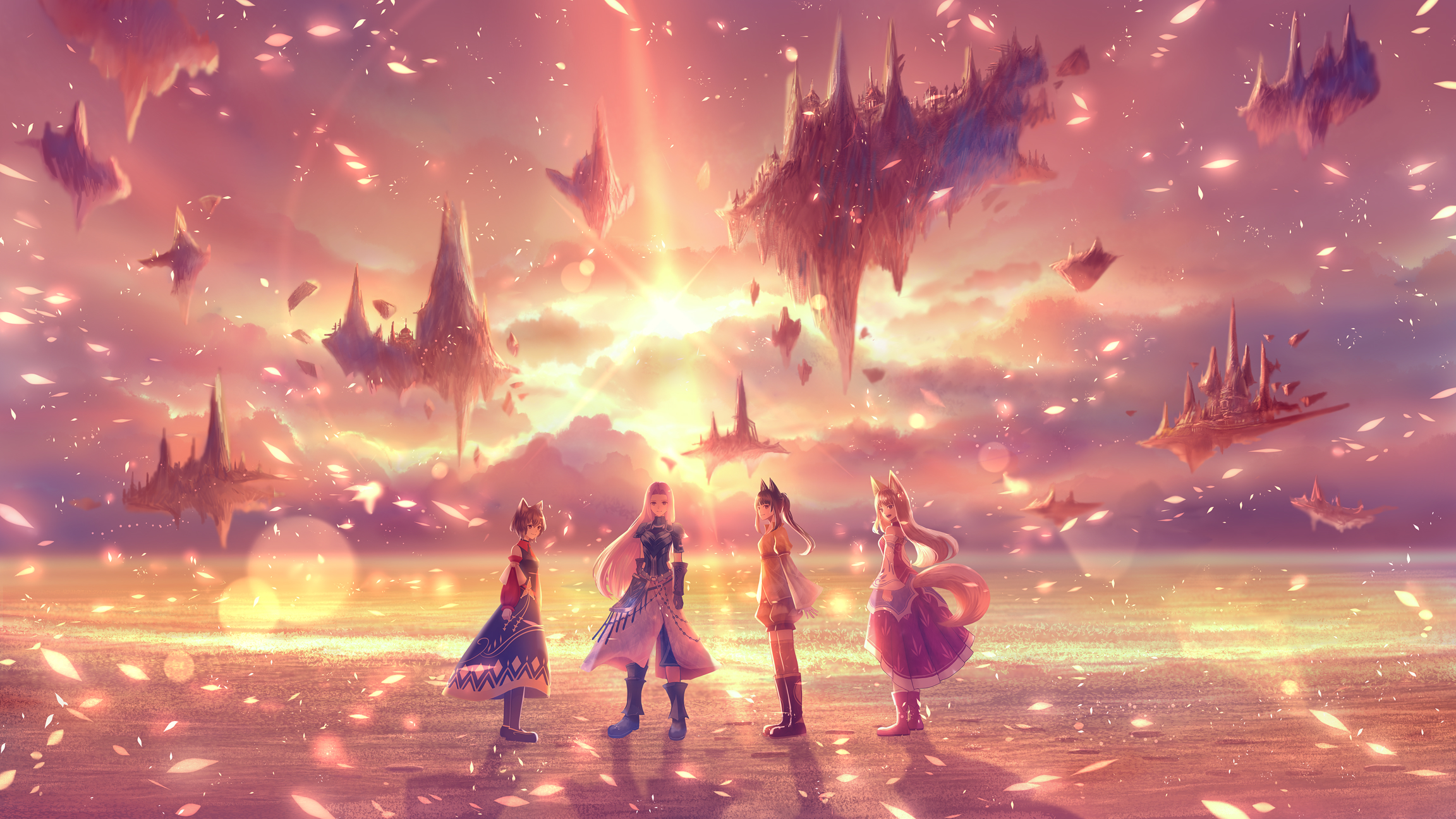 Free download wallpaper Anime, People, Sunset, Cloud, Animal Ears on your PC desktop