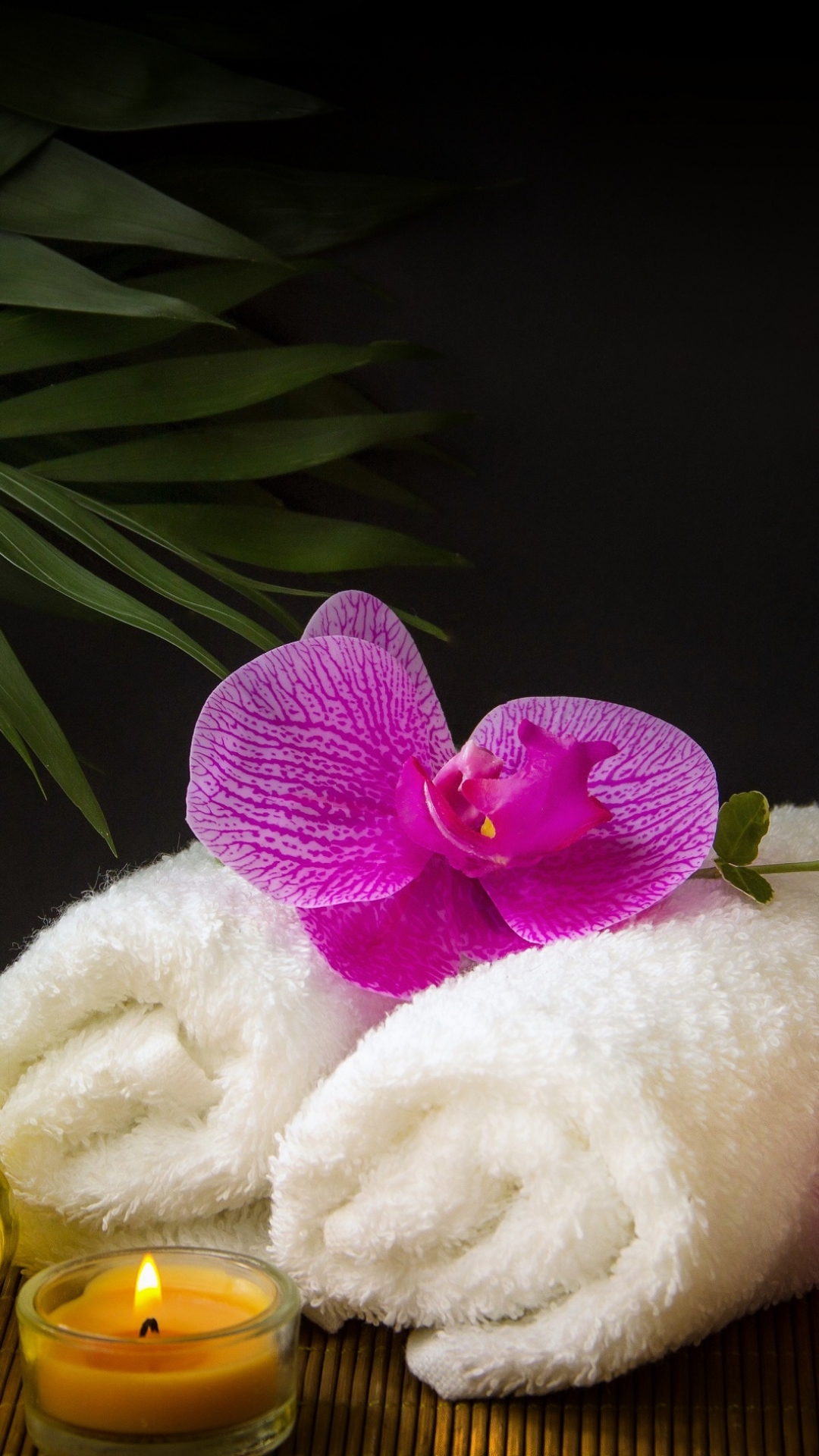 spa, man made, candle, towel, orchid, still life Smartphone Background
