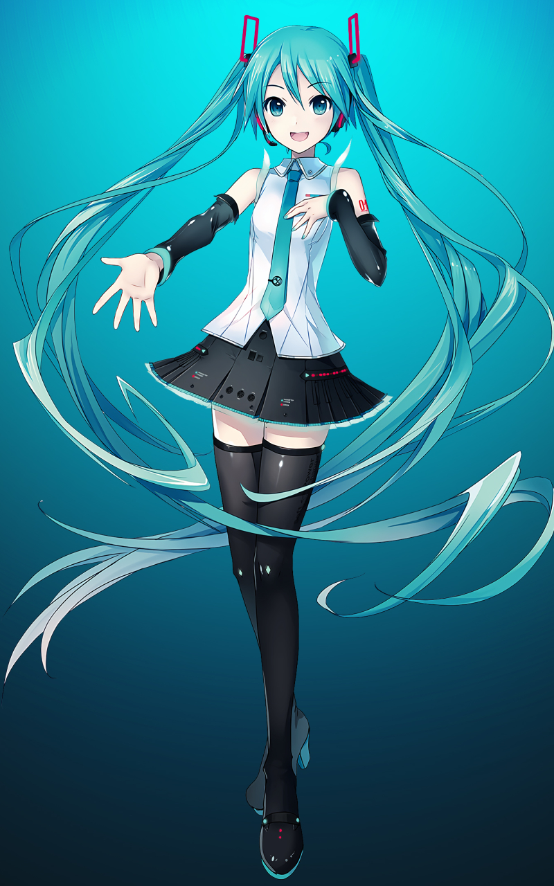 Download mobile wallpaper Anime, Vocaloid, Skirt, Blue Eyes, Blue Hair, Hatsune Miku, Long Hair, Twintails, Pantyhose for free.