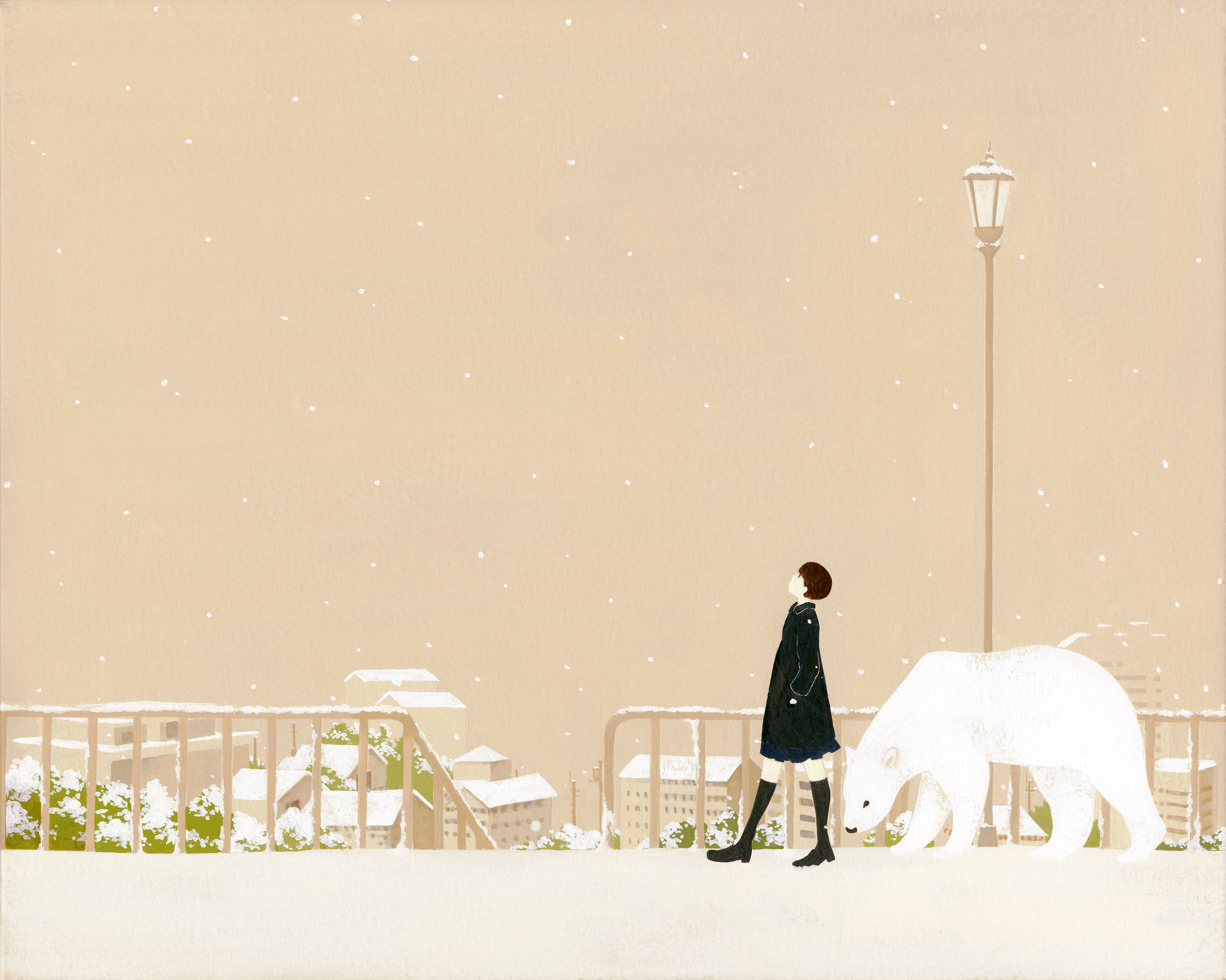 Free download wallpaper Anime, Winter, Snow, Polar Bear, Original on your PC desktop