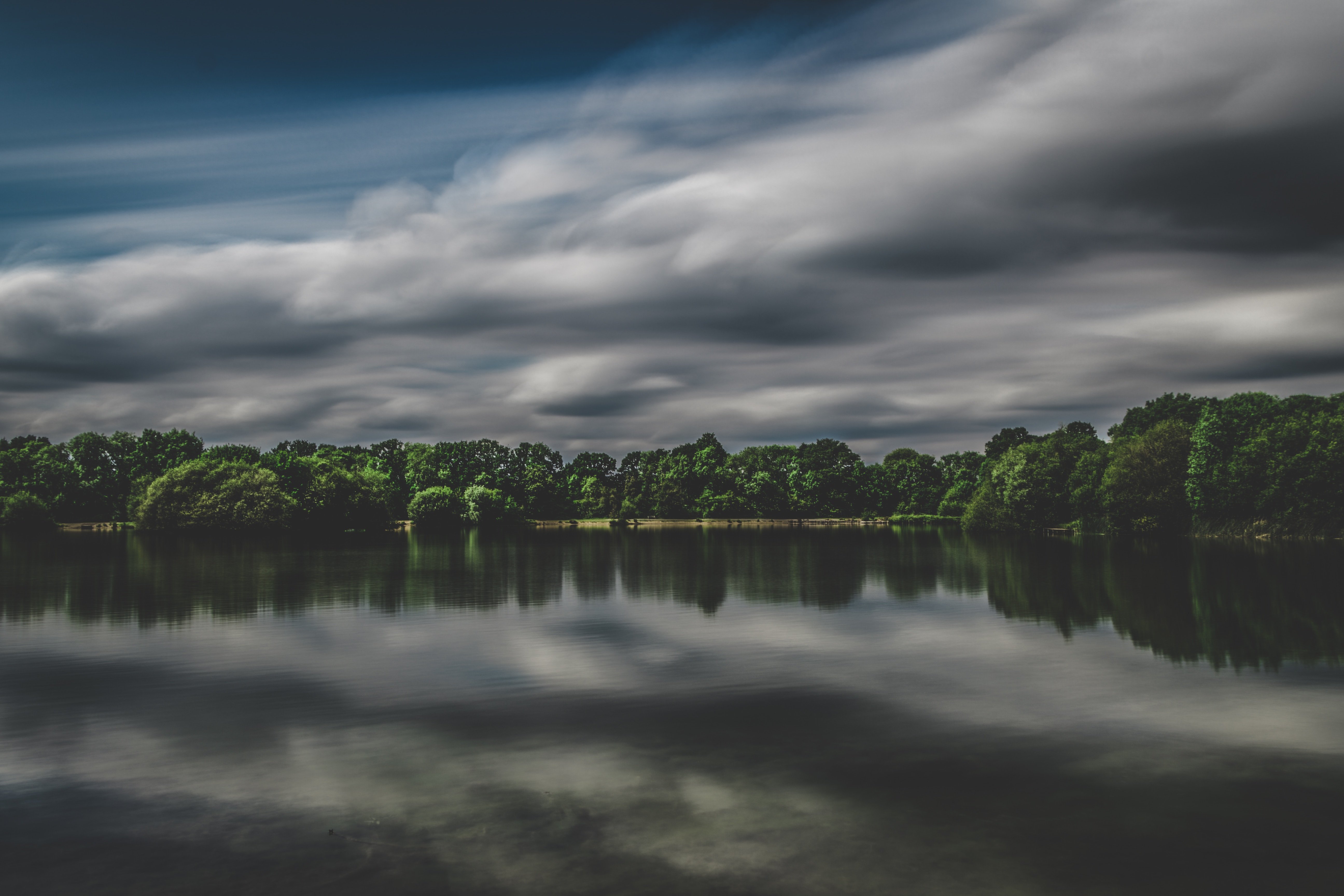 nature, overcast, trees, sky, clouds, lake, mainly cloudy