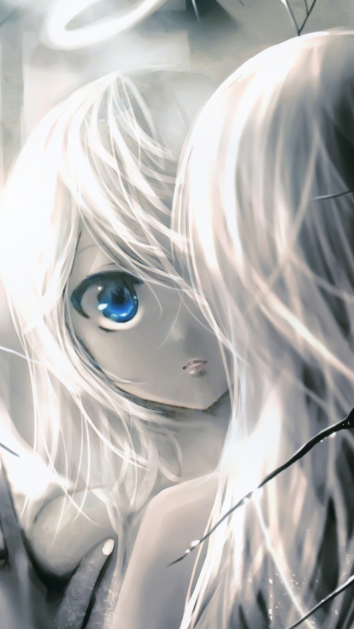 Download mobile wallpaper Anime, Mirror, Blue Eyes, Original, Long Hair, Grey Hair for free.