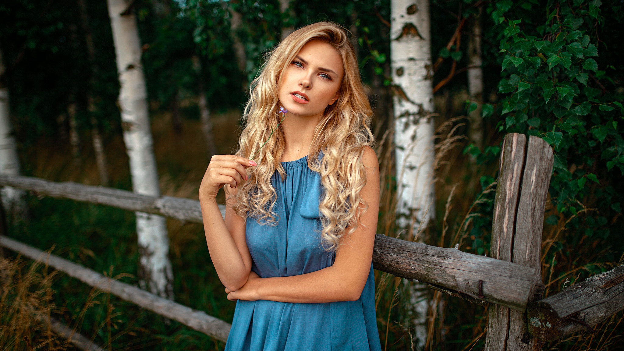 Laden Sie das Modell, Frauen, Blondinen, Blaues Kleid-Bild kostenlos auf Ihren PC-Desktop herunter