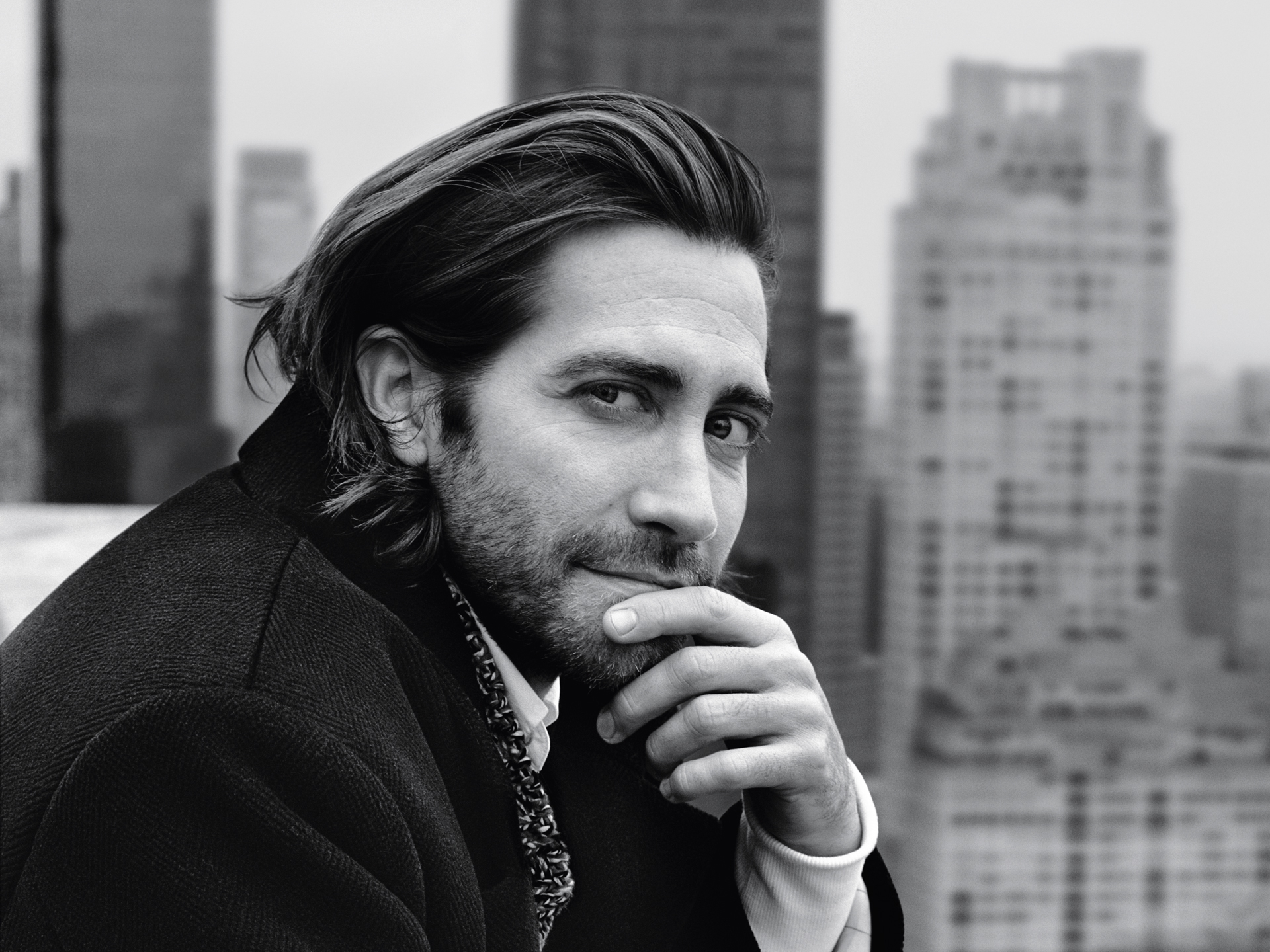 Download mobile wallpaper Jake Gyllenhaal, Face, American, Celebrity, Black & White, Actor for free.