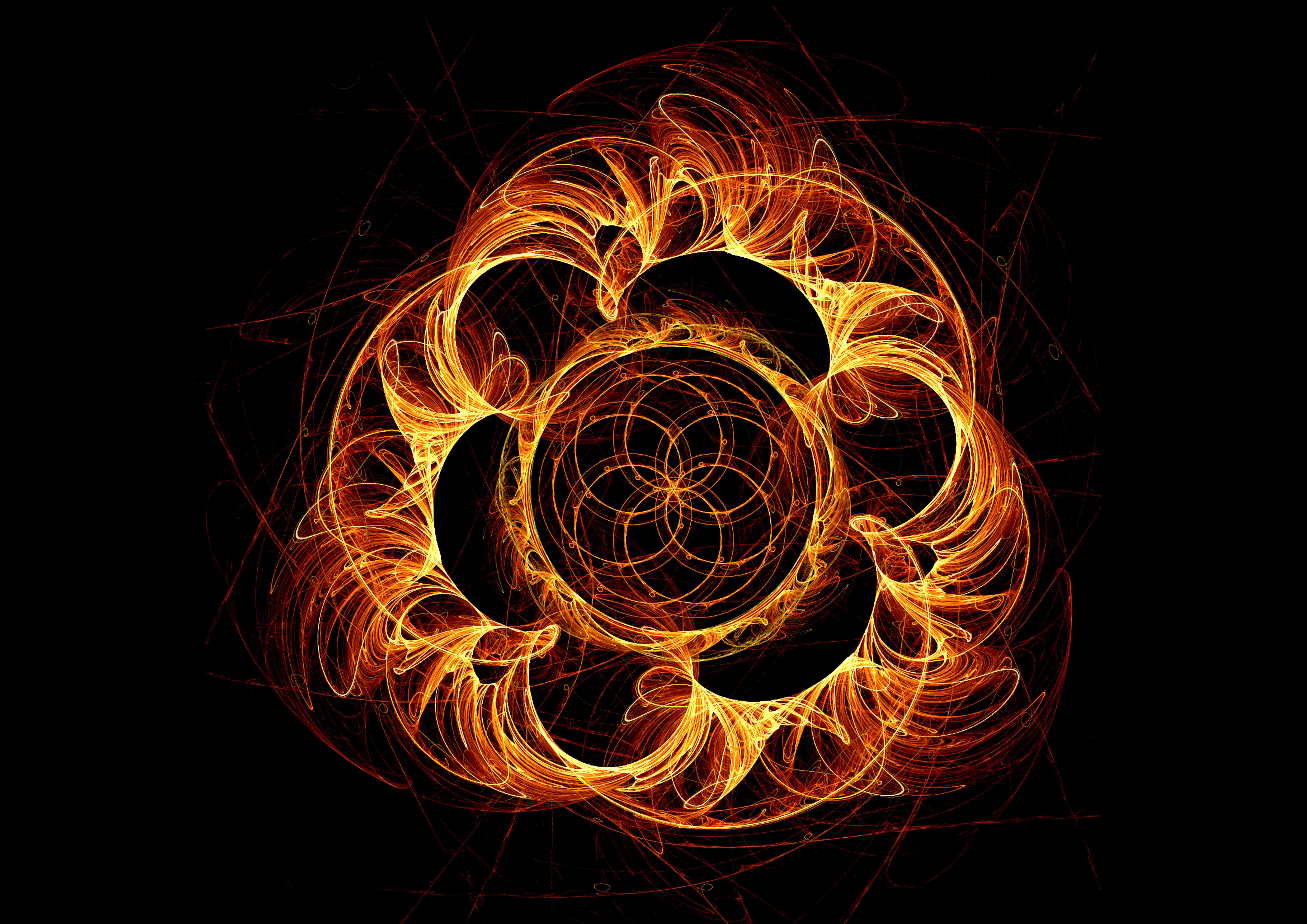 abstract, bright, fractal, confused, intricate, flaming, swirling, involute, fiery