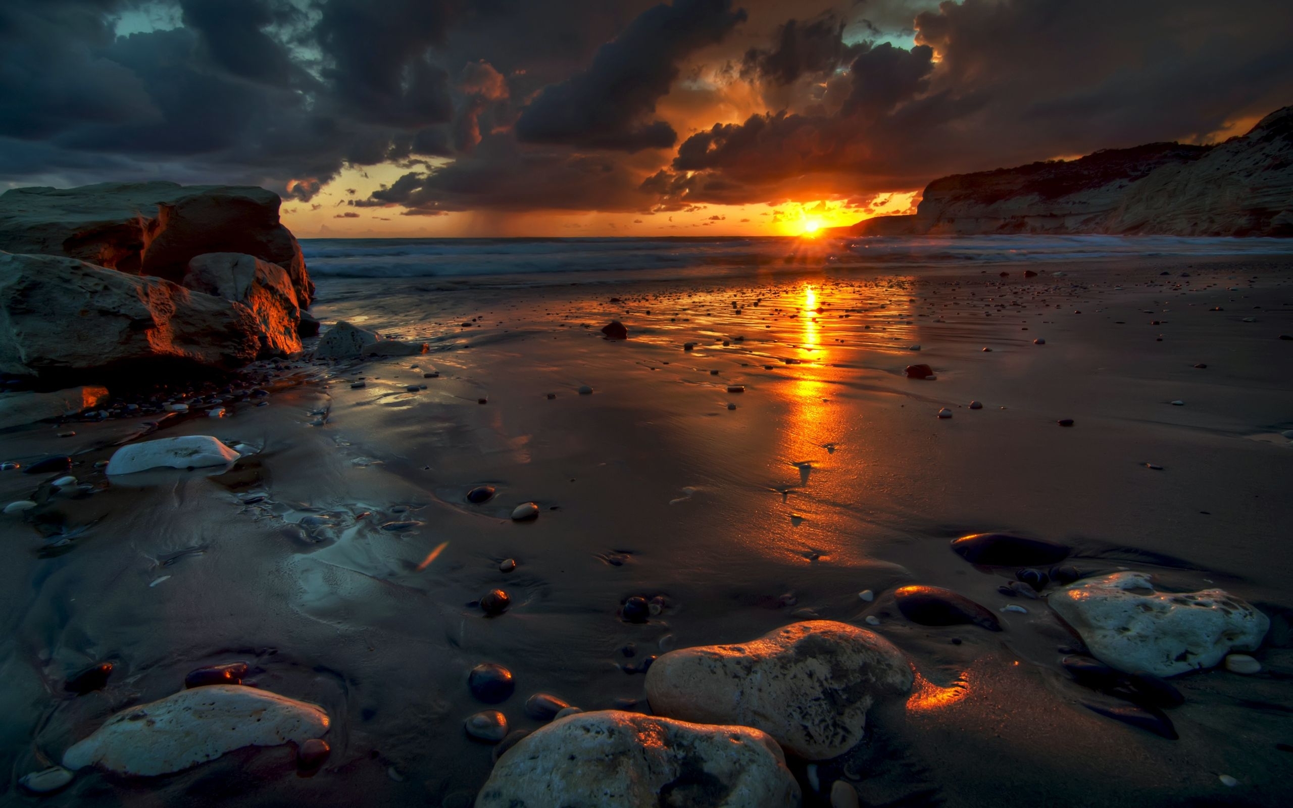 beach, landscape, sunset, sea phone background