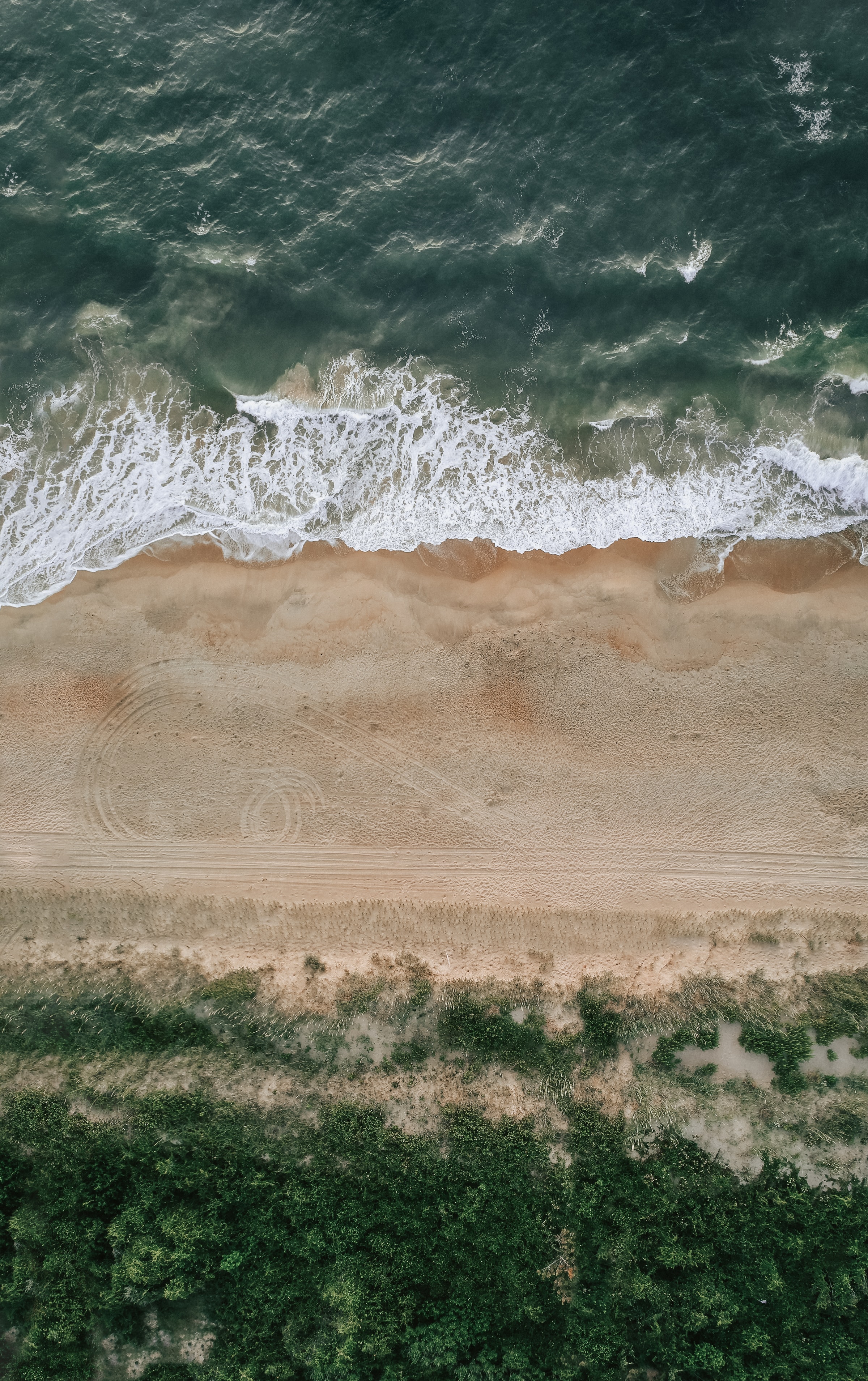 Download mobile wallpaper Coast, Waves, Sand, View From Above, Sea, Nature for free.