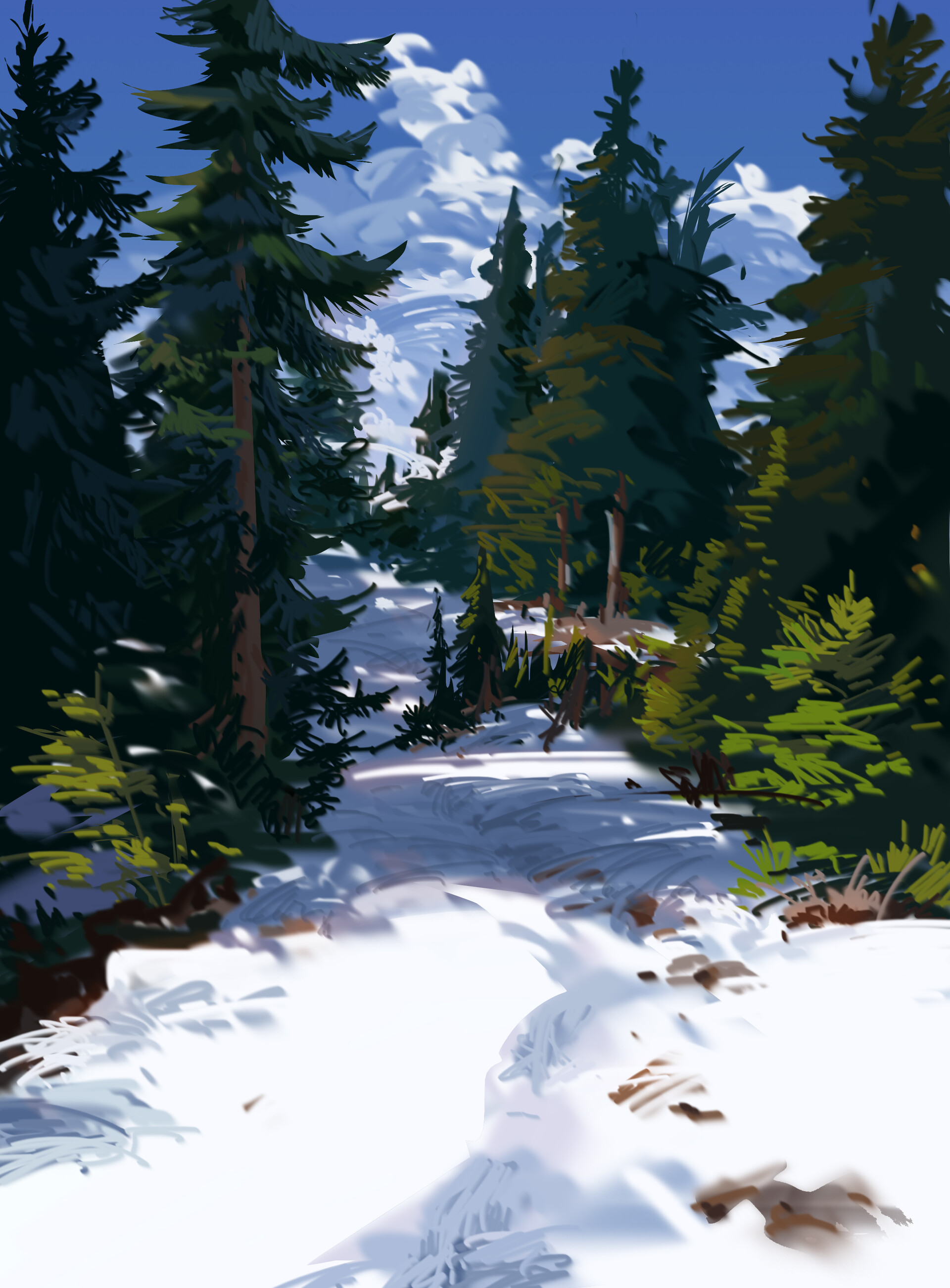 Download mobile wallpaper Fir, Spruce, Snow, Path, Trees, Art for free.