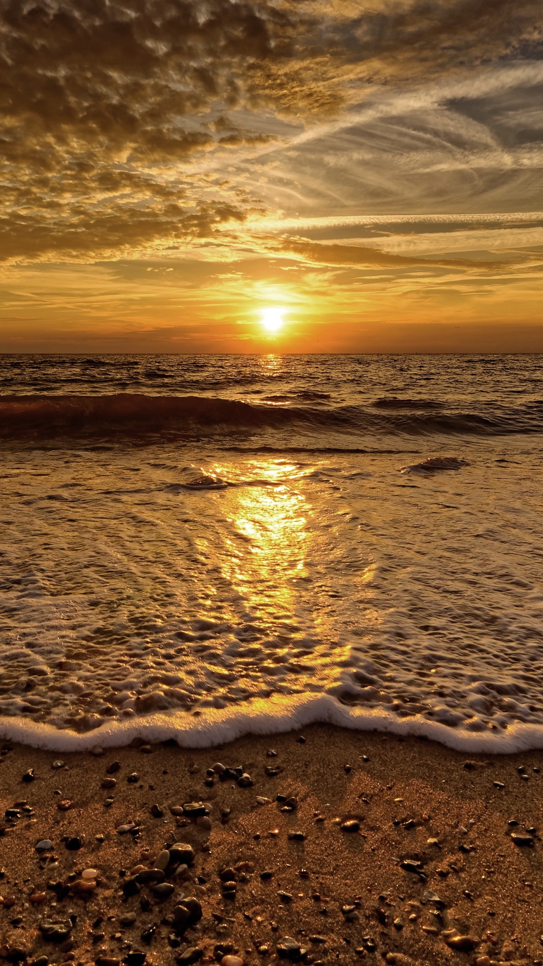 Download mobile wallpaper Sunset, Sea, Beach, Horizon, Ocean, Earth, Foam, Wave for free.