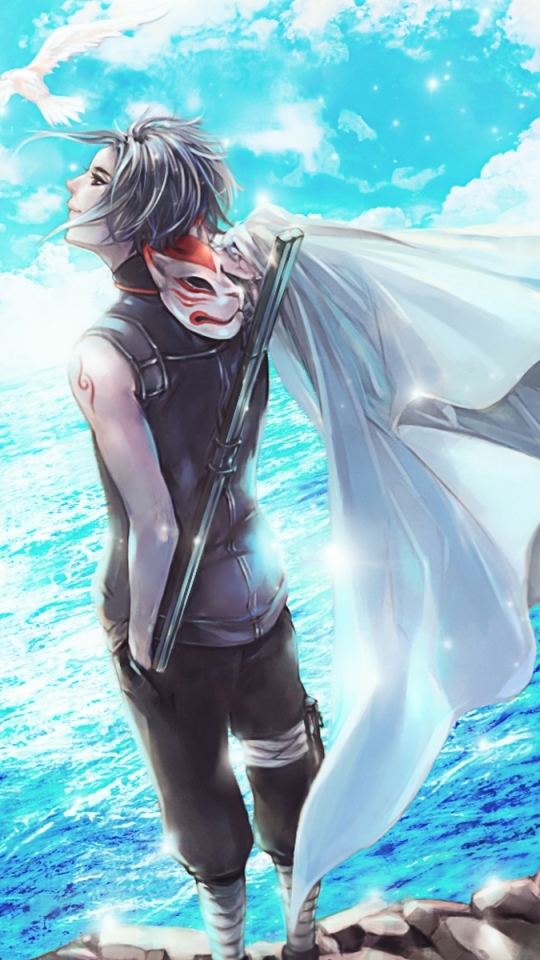 Download mobile wallpaper Anime, Sky, Naruto, Bird, Mask, Cloud, Sasuke Uchiha for free.