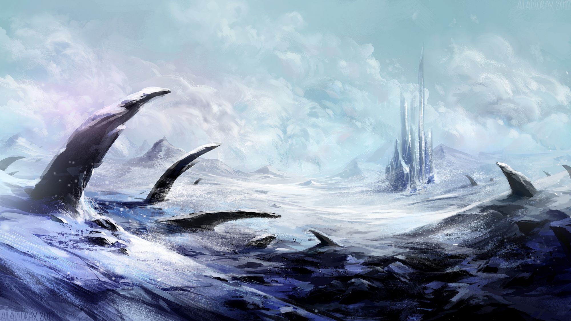 Free download wallpaper Landscape, Fantasy, Snow, Building, Cloud, Wasteland on your PC desktop