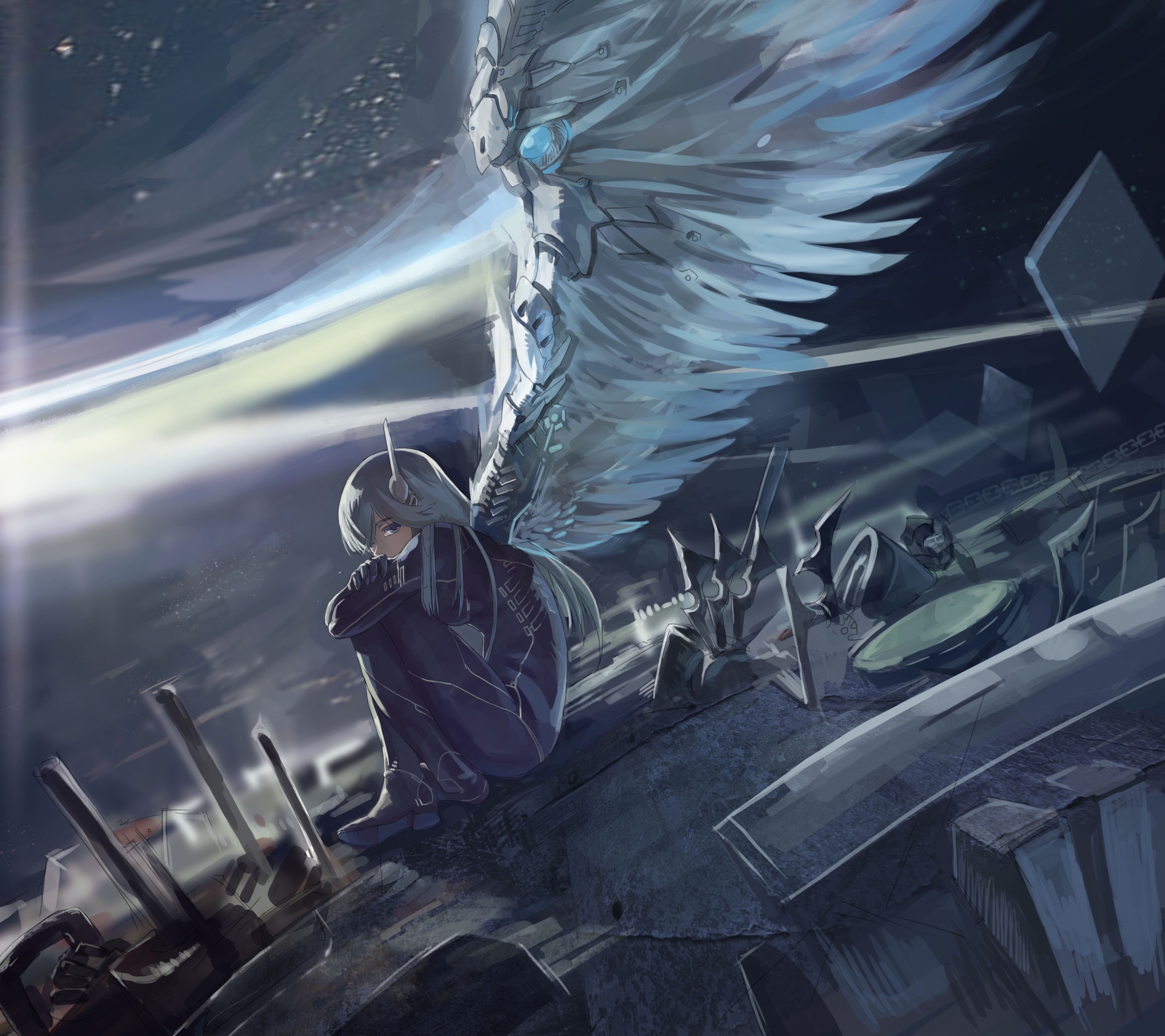 Free download wallpaper Anime, Wings, Angel, Long Hair on your PC desktop