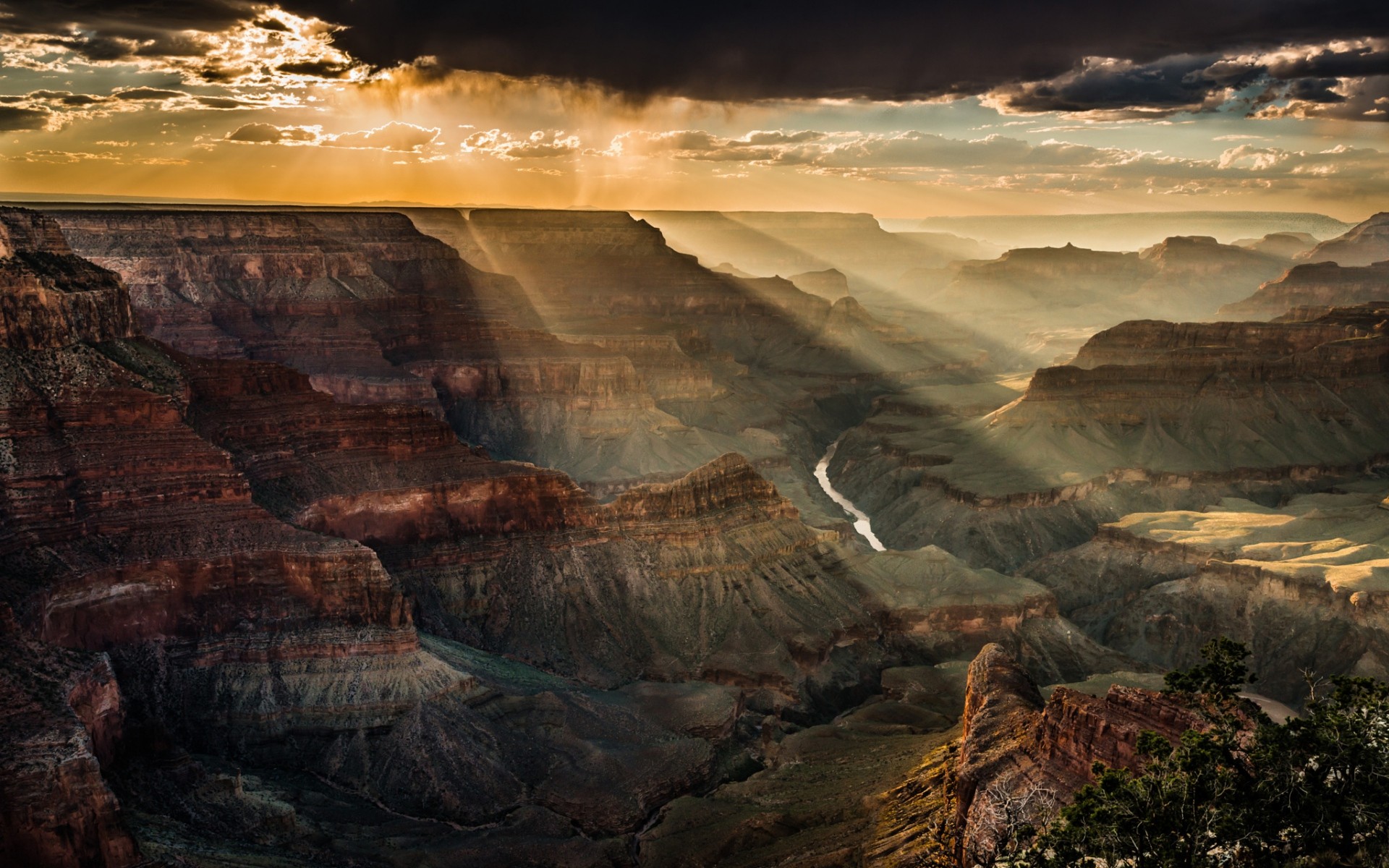 Download mobile wallpaper Canyon, Earth, Cloud, Canyons, River, Grand Canyon, Sunbeam for free.
