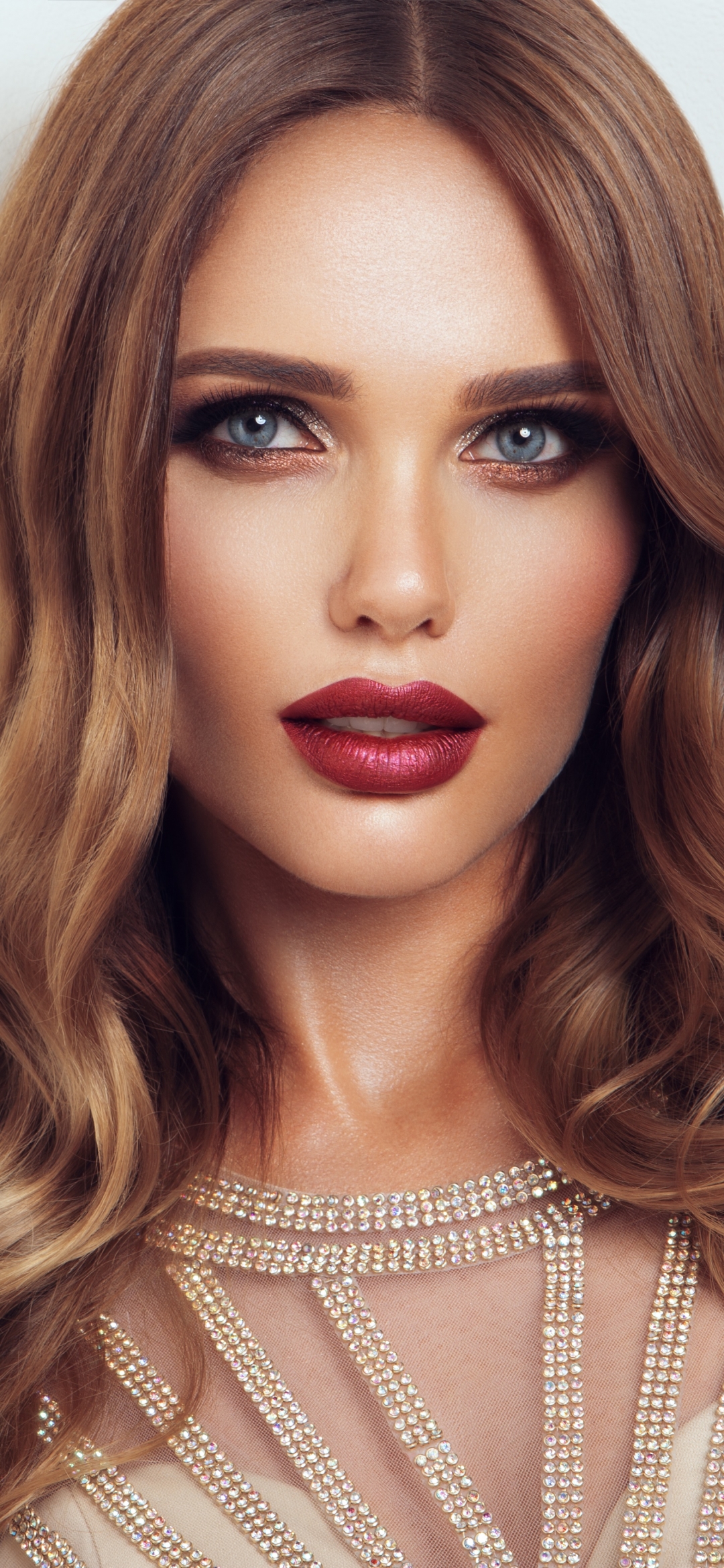 Download mobile wallpaper Face, Brunette, Model, Women, Blue Eyes, Lipstick for free.