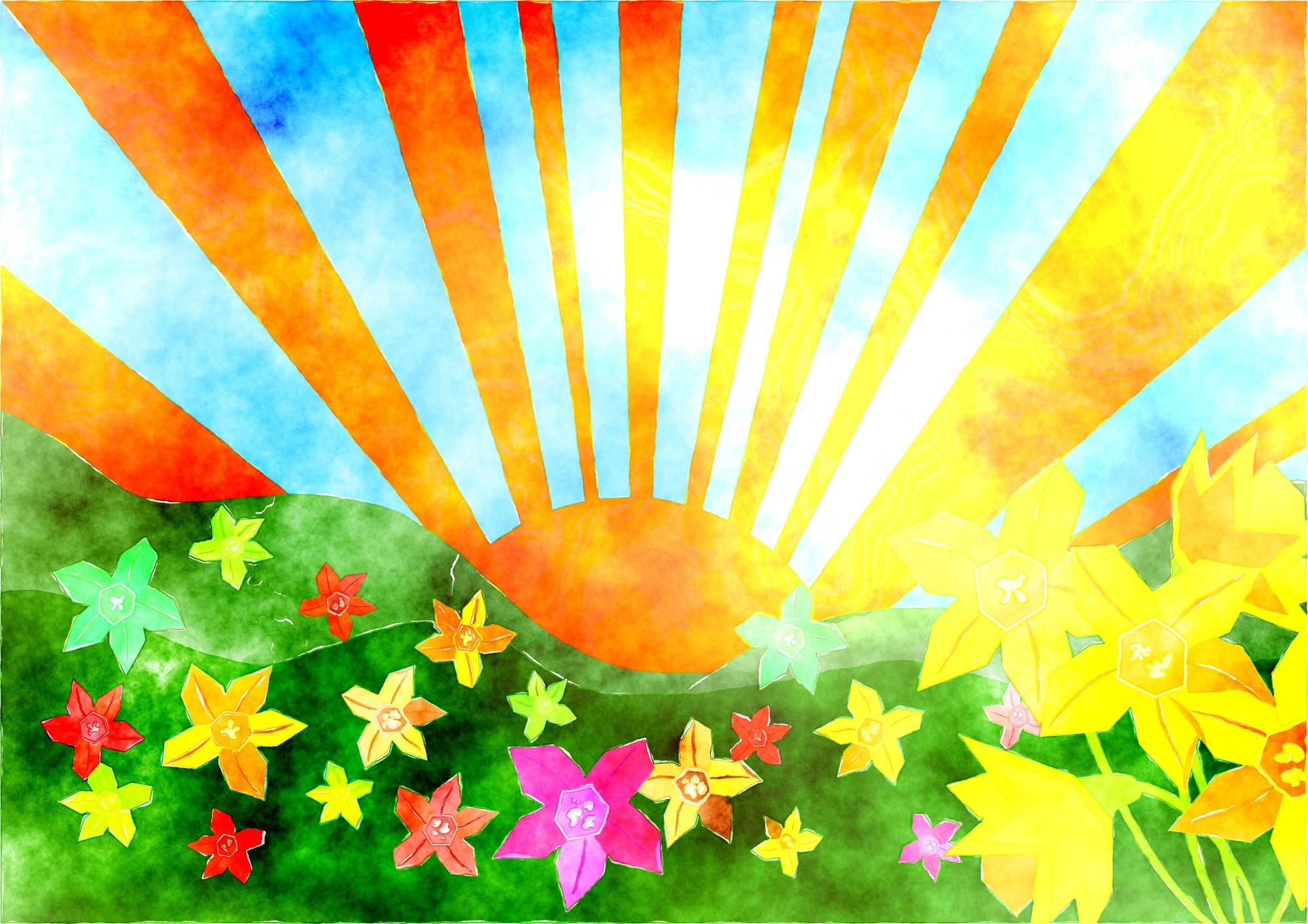 Скачать обои бесплатно Солнце, Цветок, Цвета, Красочный, Весна, Художественные картинка на рабочий стол ПК