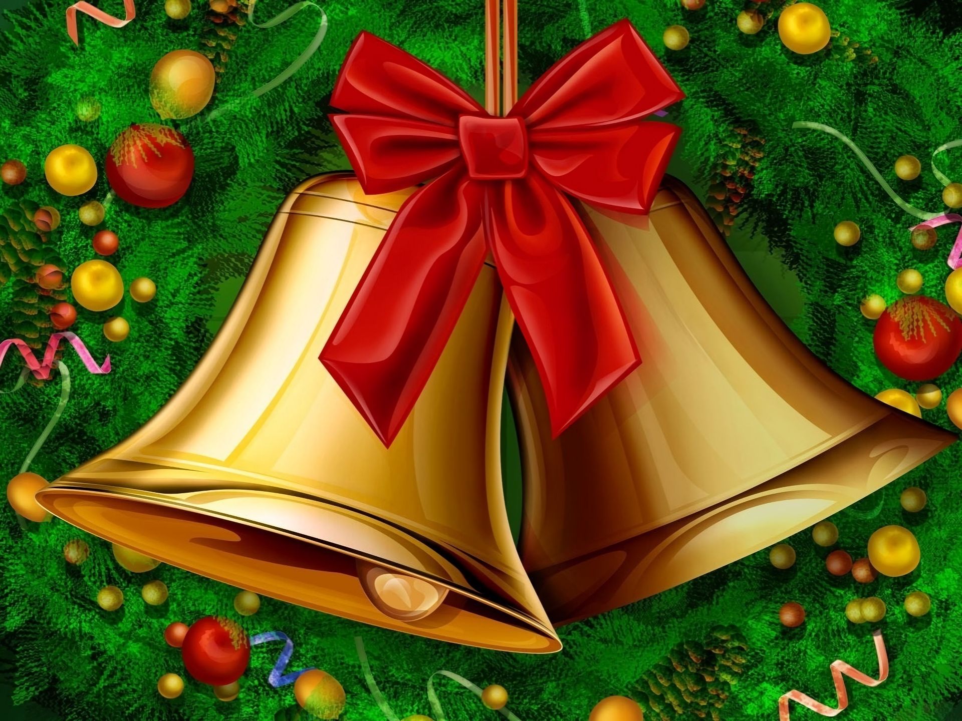 Laden Sie das Feiertage, Dekoration, Weihnachten, Golden, Glocke, Flitter-Bild kostenlos auf Ihren PC-Desktop herunter