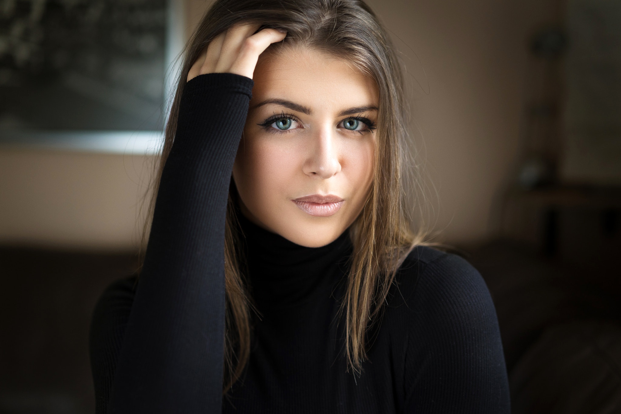 Download mobile wallpaper Face, Brunette, Model, Women, Blue Eyes for free.