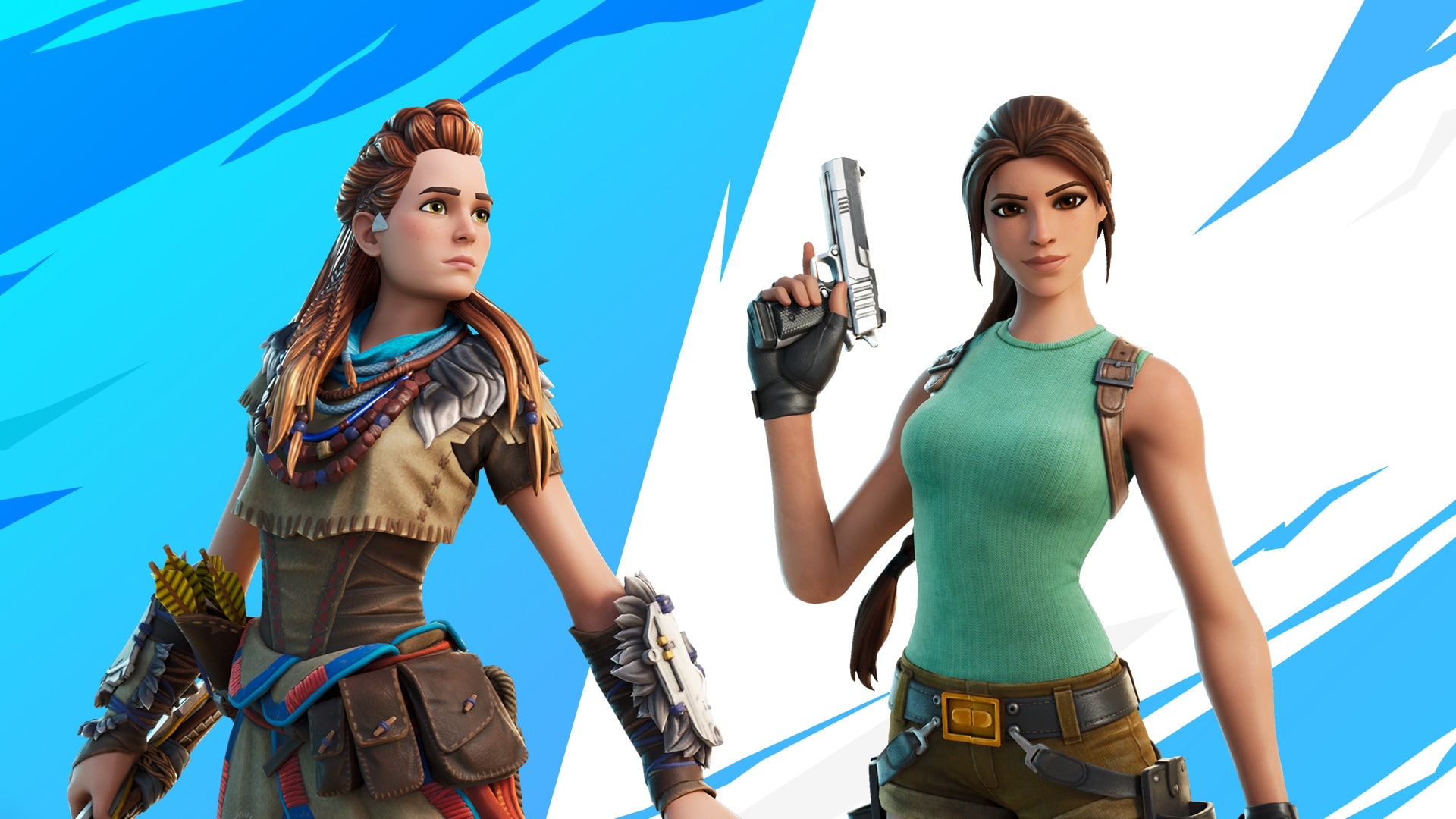 Laden Sie das Computerspiele, Lara Croft, Fortnite, Aloy (Horizon Serie), Fortnite Battle Royale-Bild kostenlos auf Ihren PC-Desktop herunter