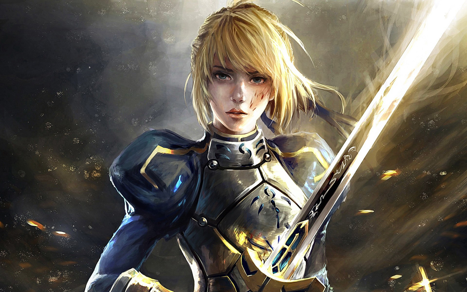 Download mobile wallpaper Anime, Fantasy, Warrior, Blonde, Armor, Blue Eyes, Short Hair, Saber (Fate Series), Fate/stay Night: Unlimited Blade Works, Fate Series for free.