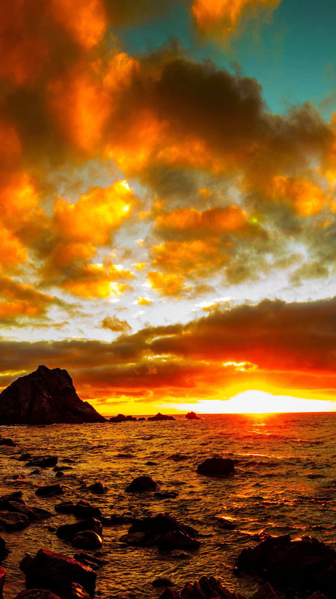 Descarga gratuita de fondo de pantalla para móvil de Cielo, Mar, Horizonte, Océano, Tierra, Nube, Atardecer, Tierra/naturaleza, Color Naranja).