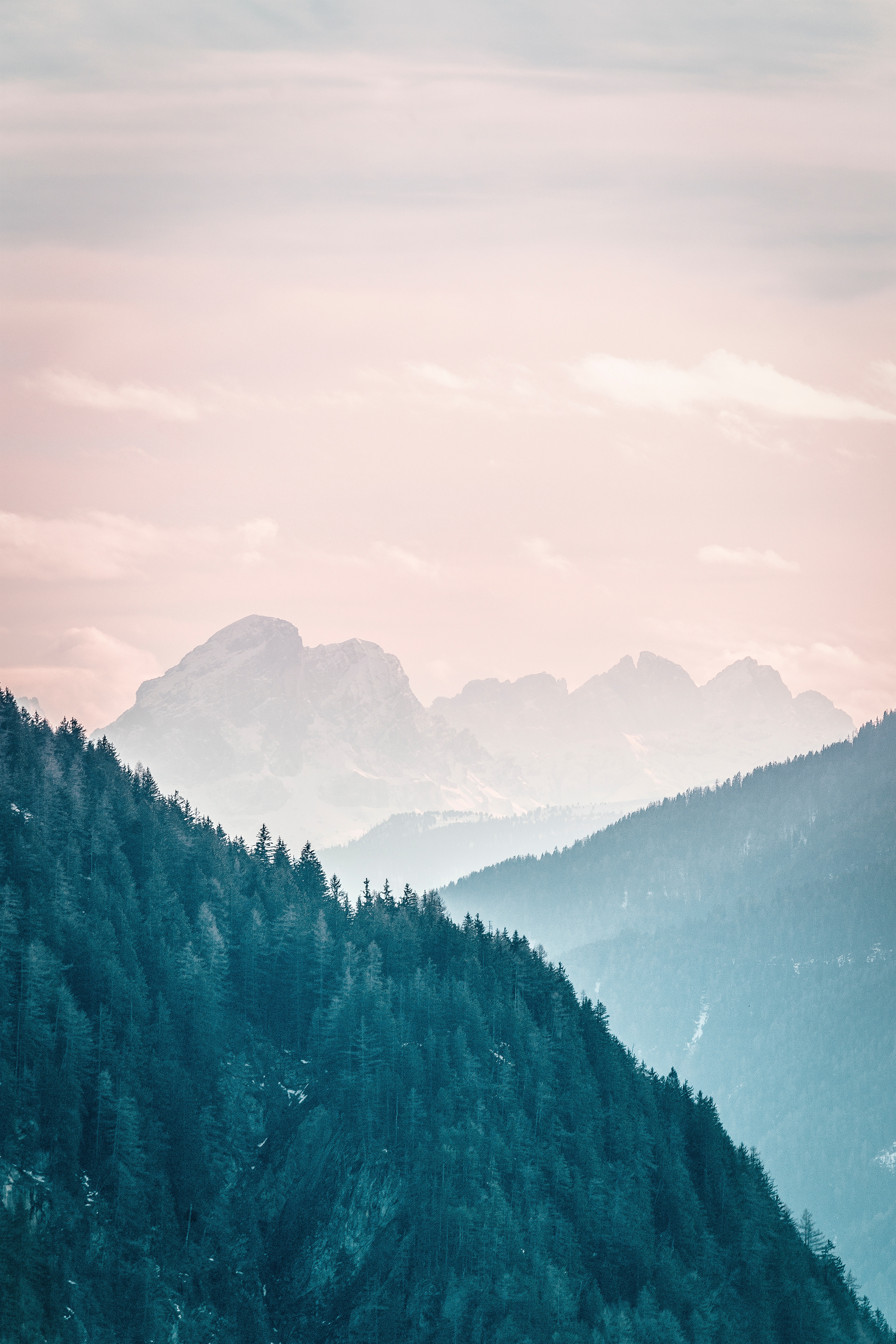Handy-Wallpaper Natur, Mountains, Nebel, Steigung, Bäume, Sky kostenlos herunterladen.