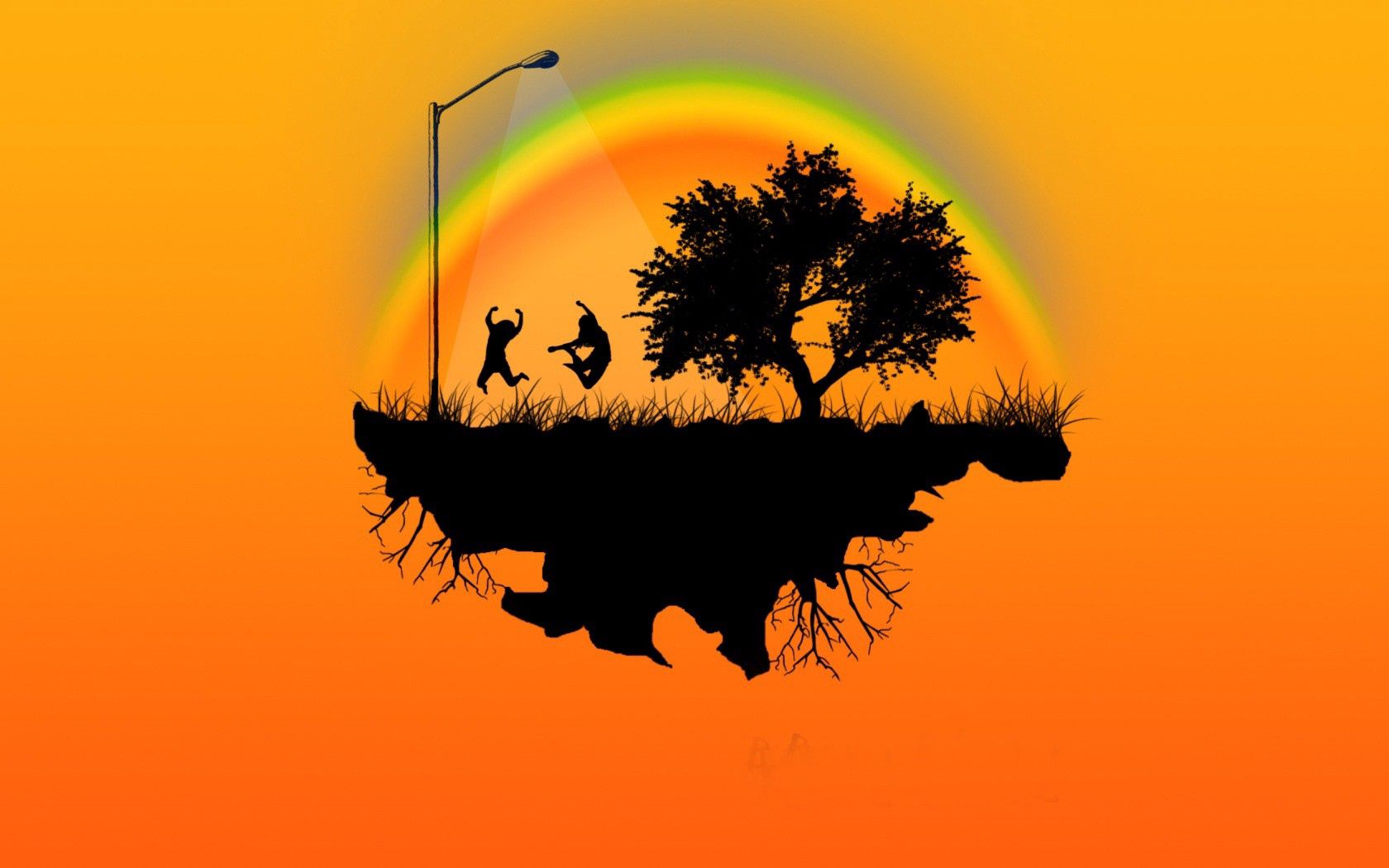 people, trees, vector, island, bounce, jump, emotions