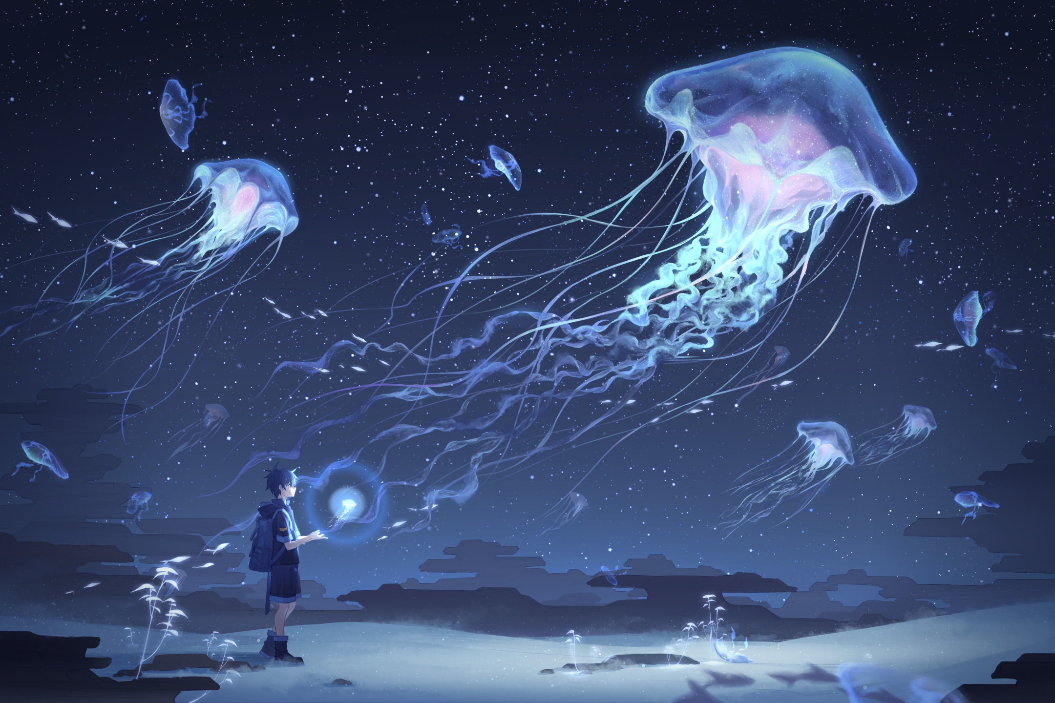 Free download wallpaper Anime, Jellyfish, Original on your PC desktop