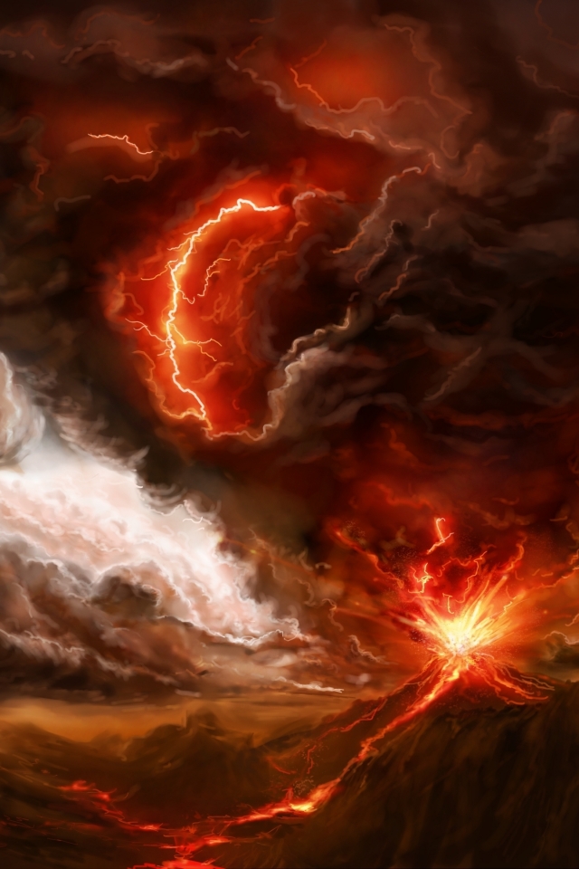 Download mobile wallpaper Landscape, Fantasy, Volcano, Lava, Apocalyptic for free.