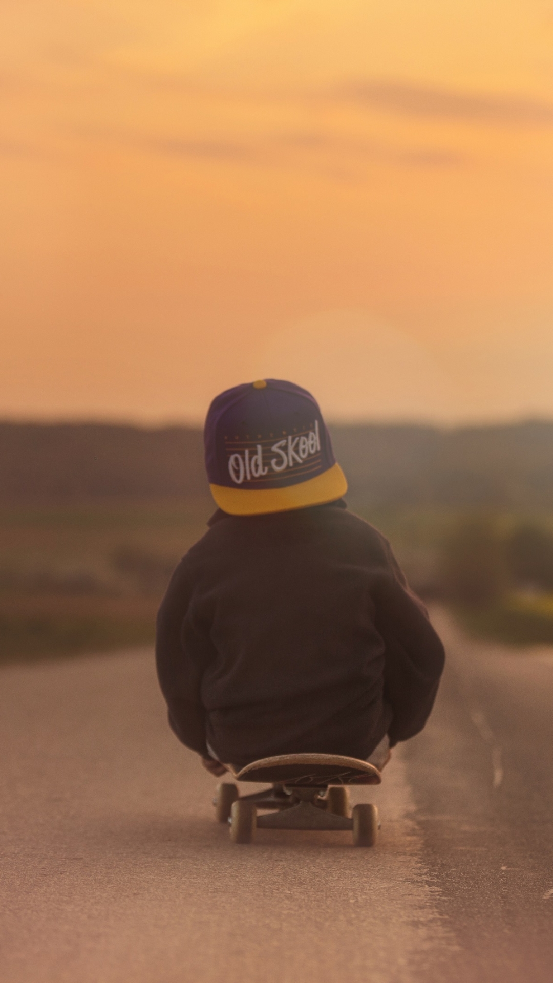 Download mobile wallpaper Road, Child, Hat, Photography, Skateboard for free.