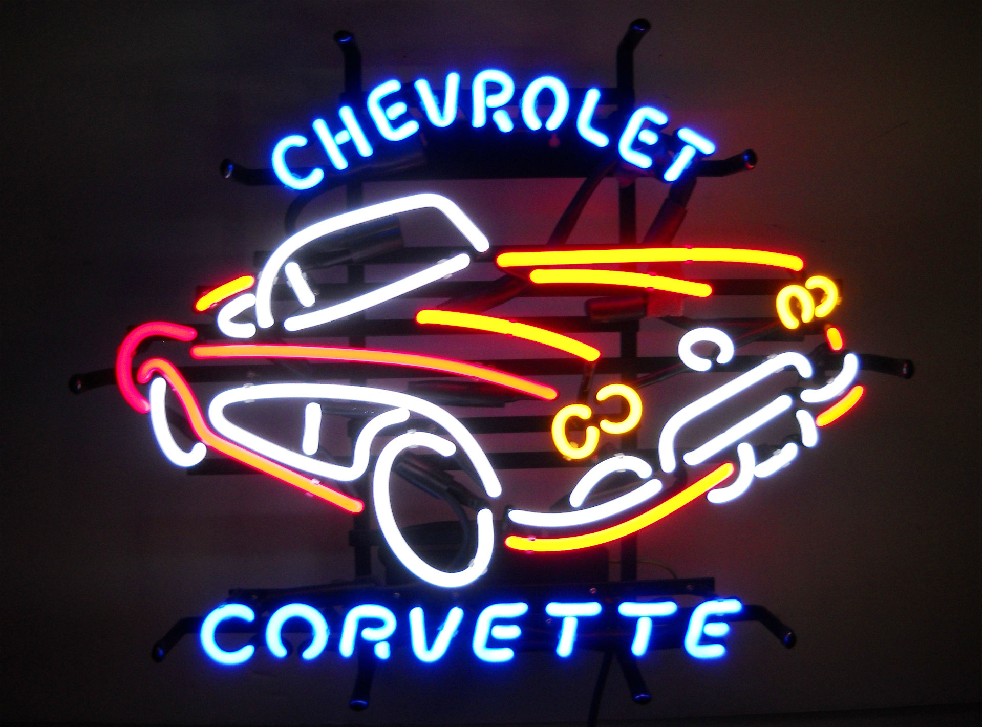 neon, photography, car, chevrolet corvette, chevrolet, classic car, light, neon sign, sign, vehicle