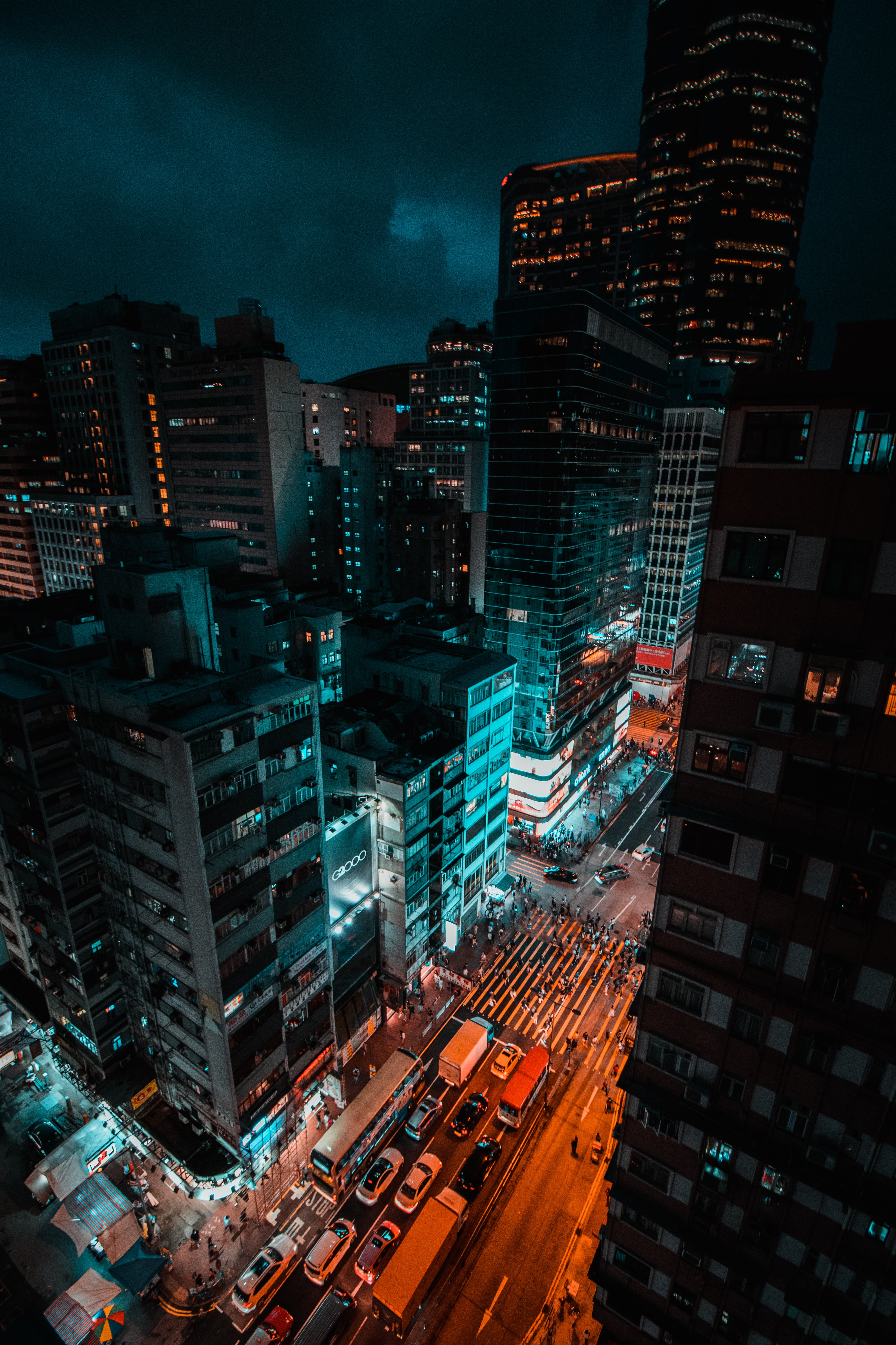 night city, cities, skyscraper, building, road Panoramic Wallpaper