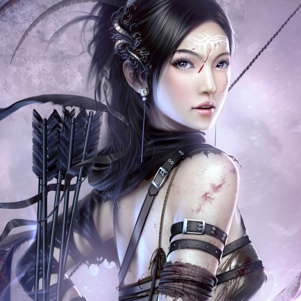 Download mobile wallpaper Fantasy, Arrow, Tattoo, Bow, Asian, Archer, Woman Warrior for free.