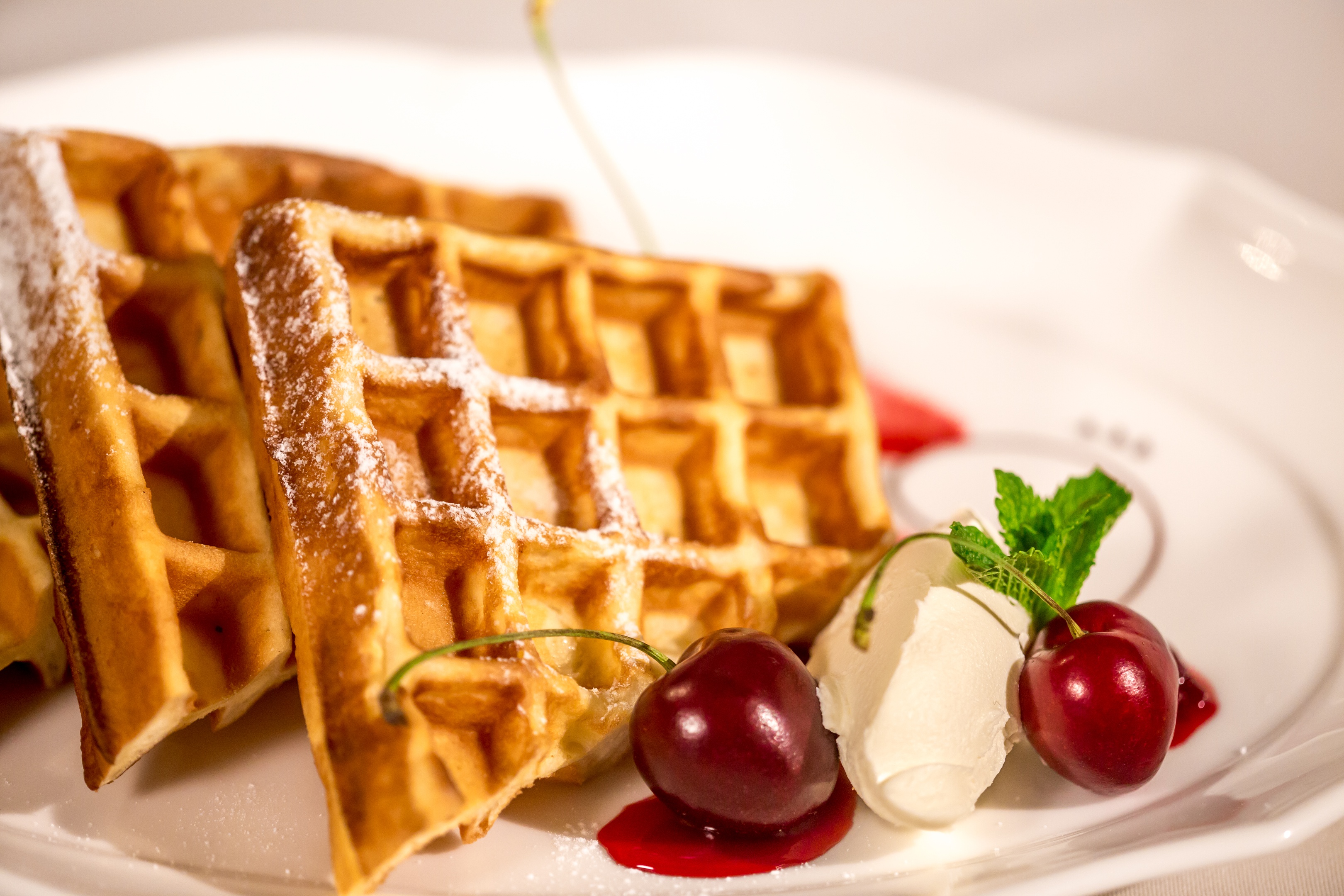 Download mobile wallpaper Food, Cherry, Waffle for free.