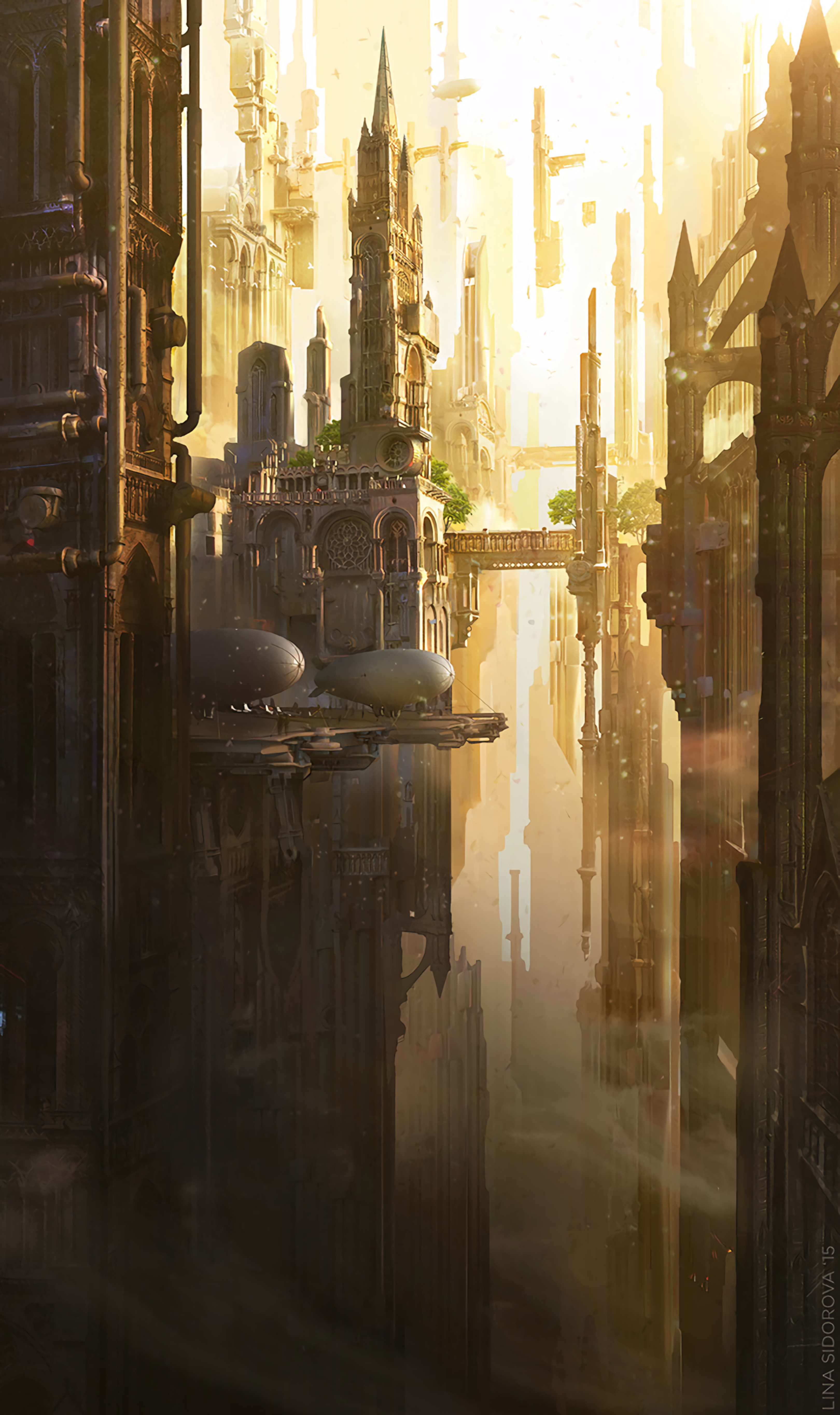 Full HD building, city, that's incredible, art, architecture, fiction, airships
