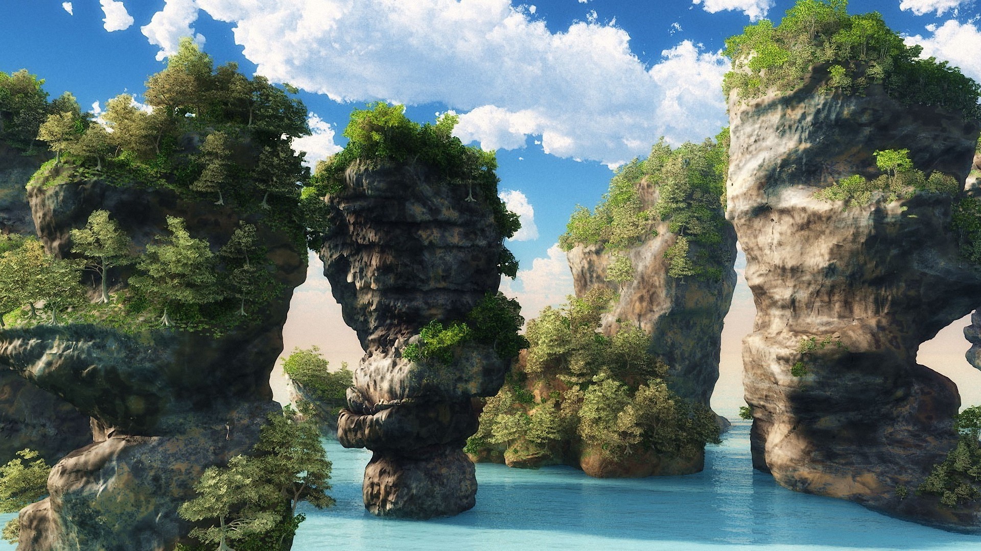 Free download wallpaper Landscape, Mountains, Clouds, Sea on your PC desktop