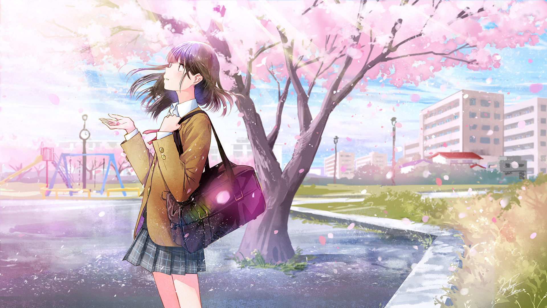 Free download wallpaper Anime, Sakura, Girl, Uniform, Black Hair on your PC desktop