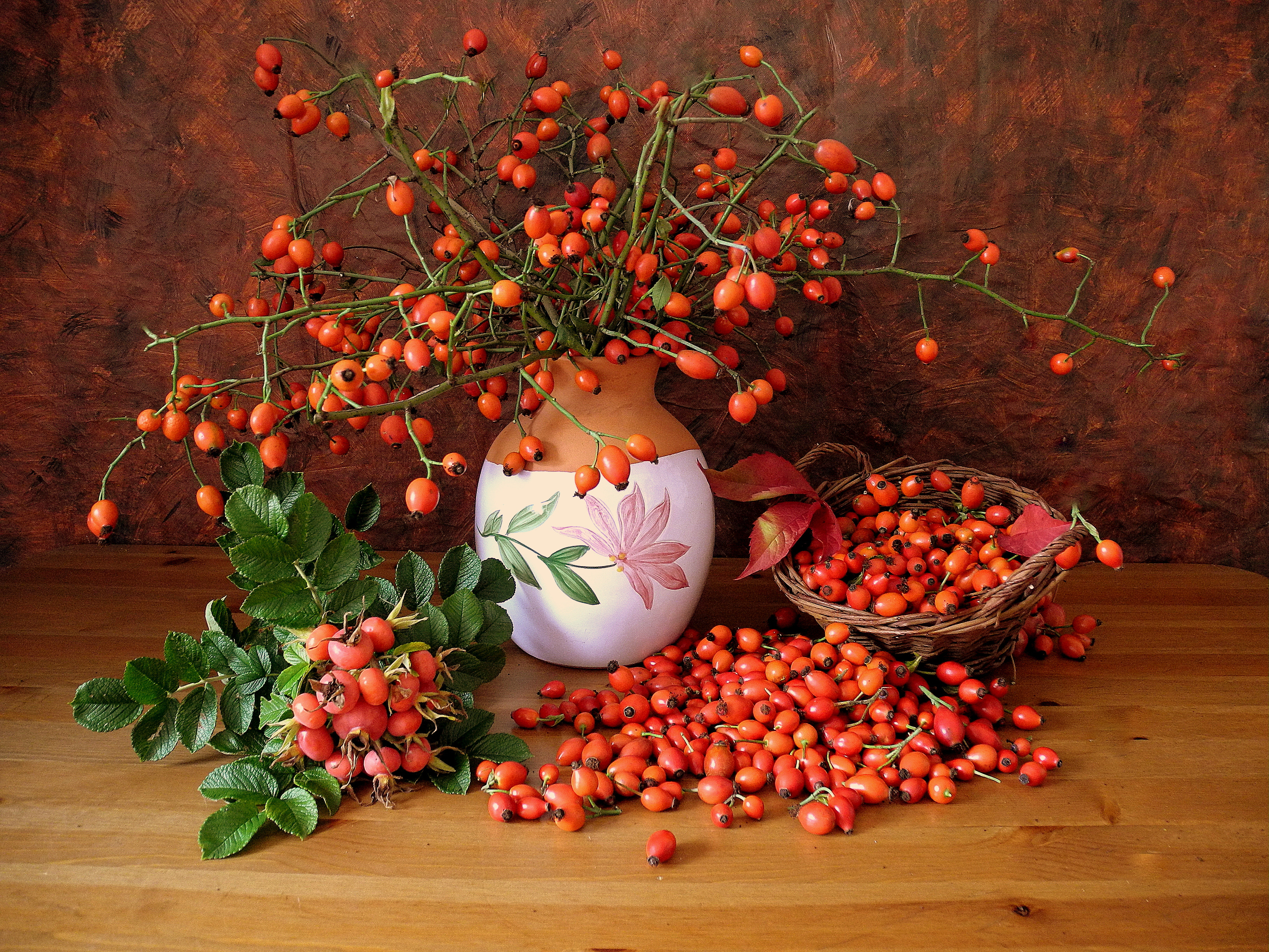 Download mobile wallpaper Still Life, Berry, Vase, Basket, Photography, Orange (Color) for free.