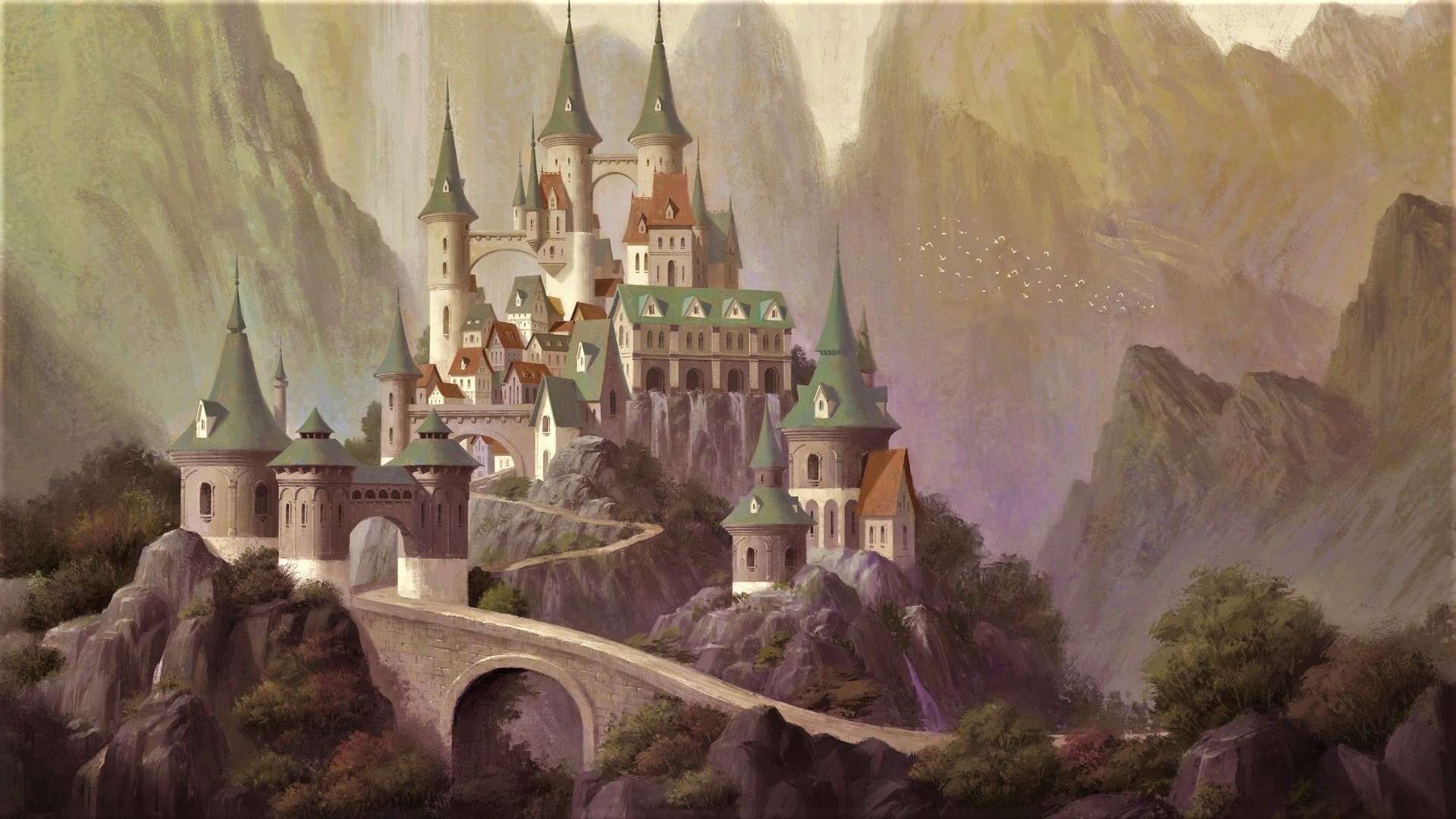 Laden Sie das Fantasie, Schlösser, Gebirge, Schloss-Bild kostenlos auf Ihren PC-Desktop herunter