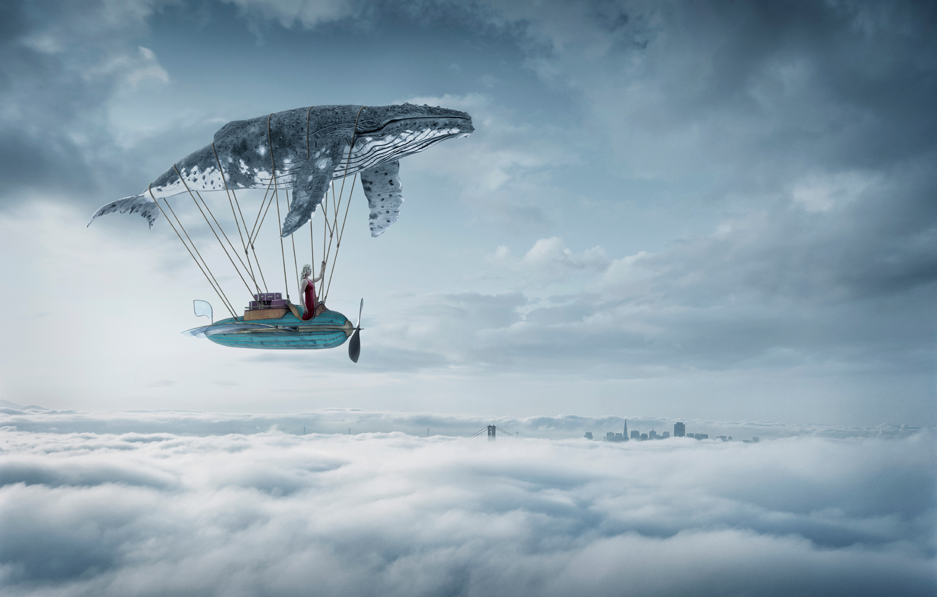 Laden Sie das Fantasie, Wolke, Wal, Himmel, Fahrzeug, Fantasietiere-Bild kostenlos auf Ihren PC-Desktop herunter