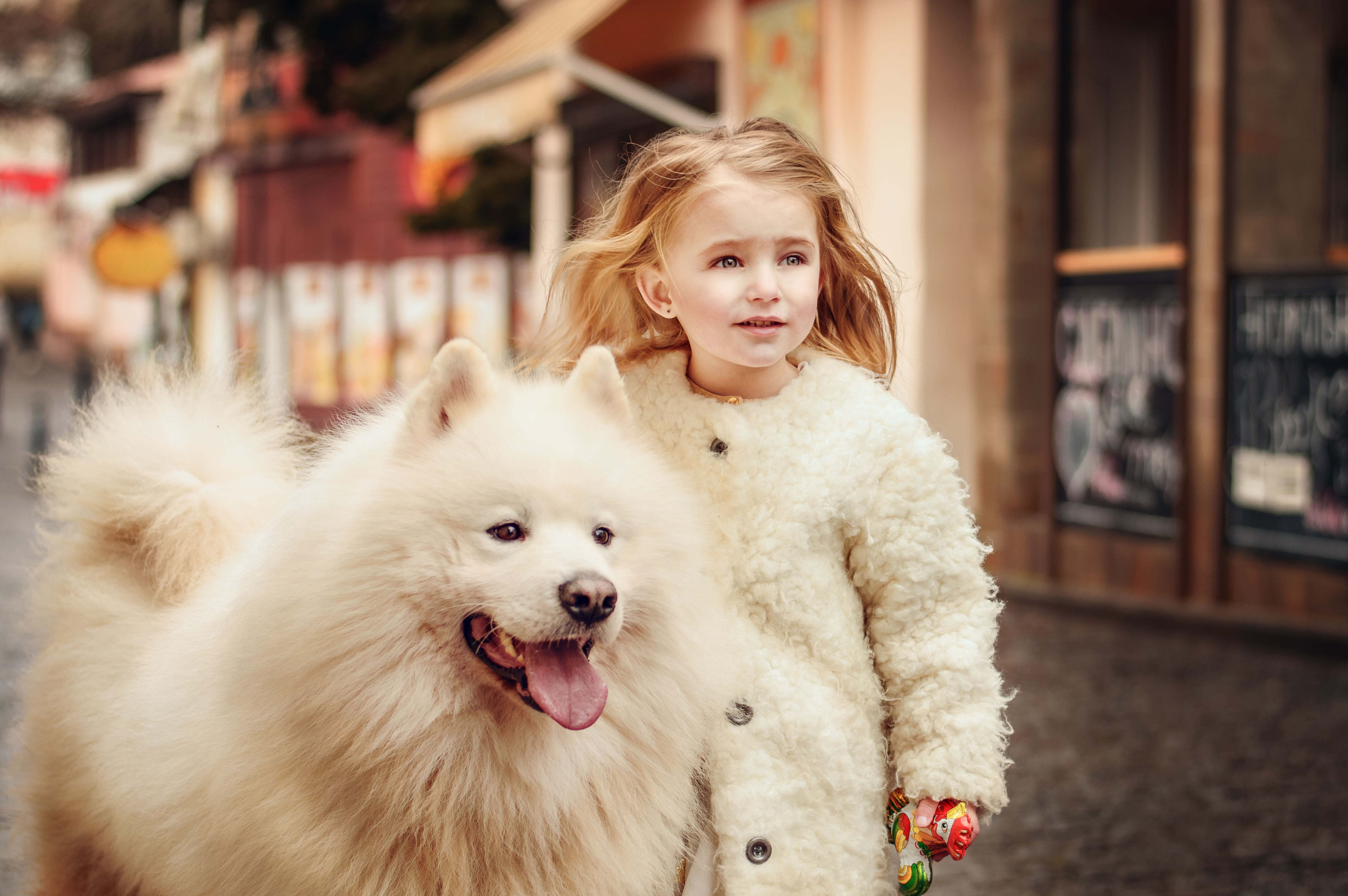 Free download wallpaper Dog, Mood, Child, Photography, Samoyed on your PC desktop